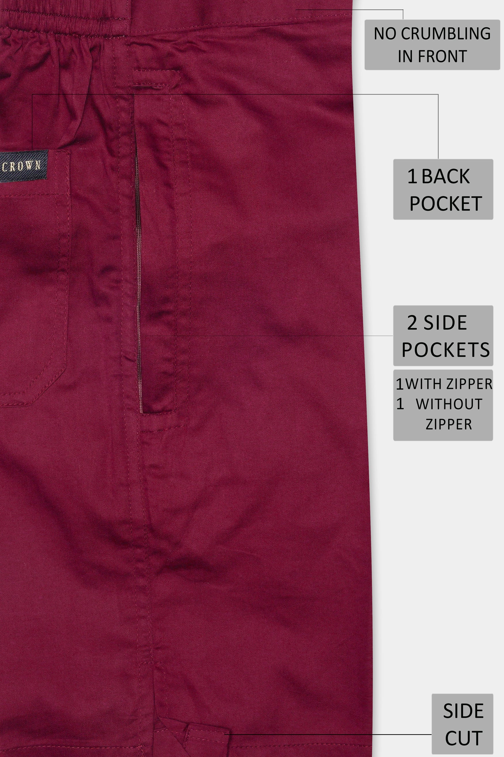 Claret Maroon Subtle Sheen Super Soft Premium Cotton Shorts SR305-28,  SR305-30,  SR305-32,  SR305-34,  SR305-36,  SR305-38,  SR305-40,  SR305-42,  SR305-44