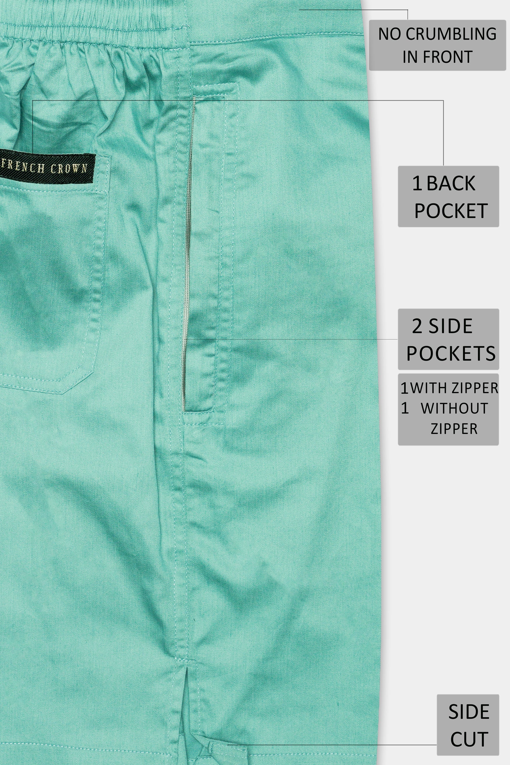 Seafoam Green Subtle Sheen Super Soft Premium Cotton Shorts SR339-28,  SR339-30,  SR339-32,  SR339-34,  SR339-36,  SR339-38,  SR339-40,  SR339-42,  SR339-44