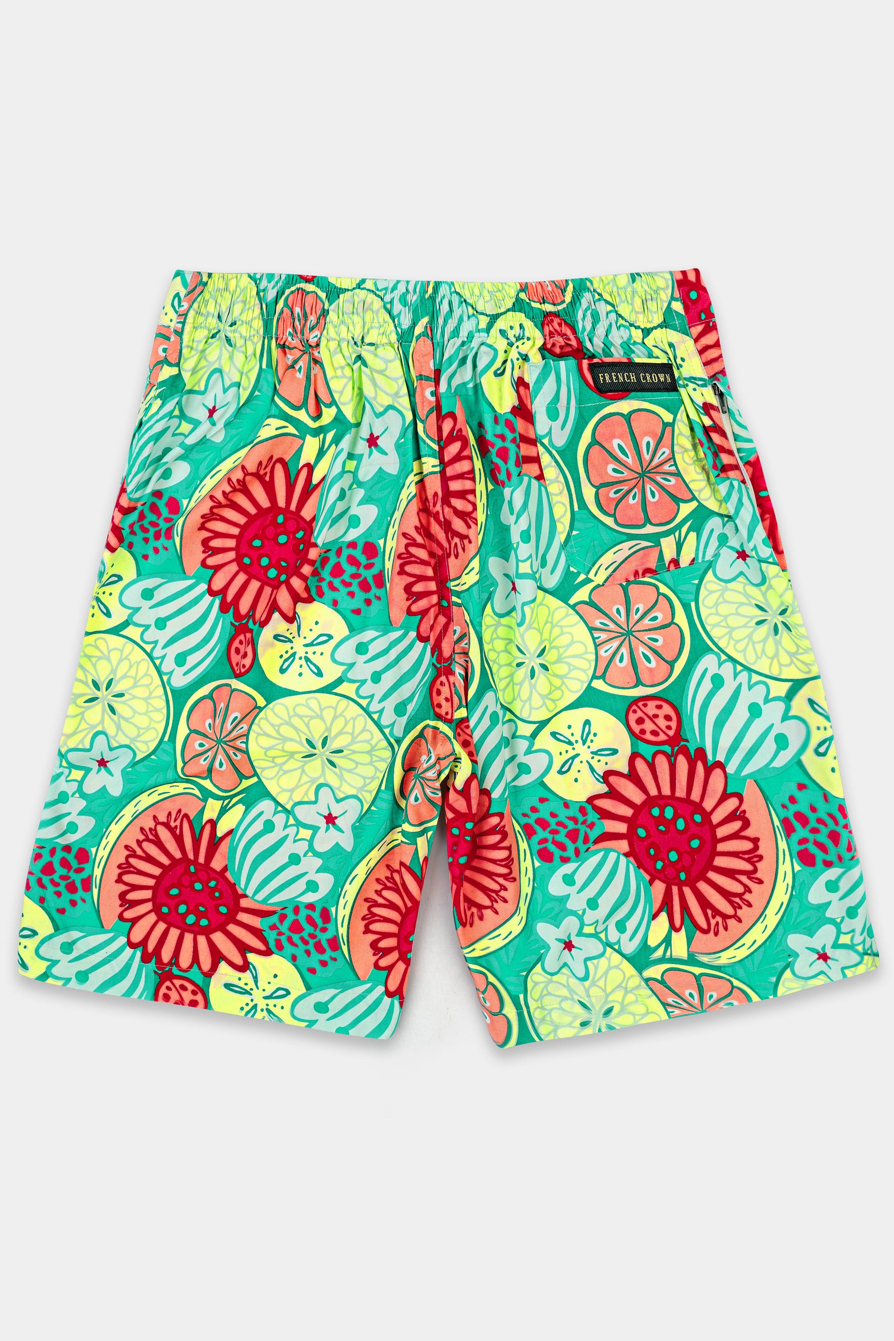 Caribbean Green with Scarlet Red Floral Printed Premium Cotton Shorts SR349-28,  SR349-30,  SR349-32,  SR349-34,  SR349-36,  SR349-38,  SR349-40,  SR349-42,  SR349-44