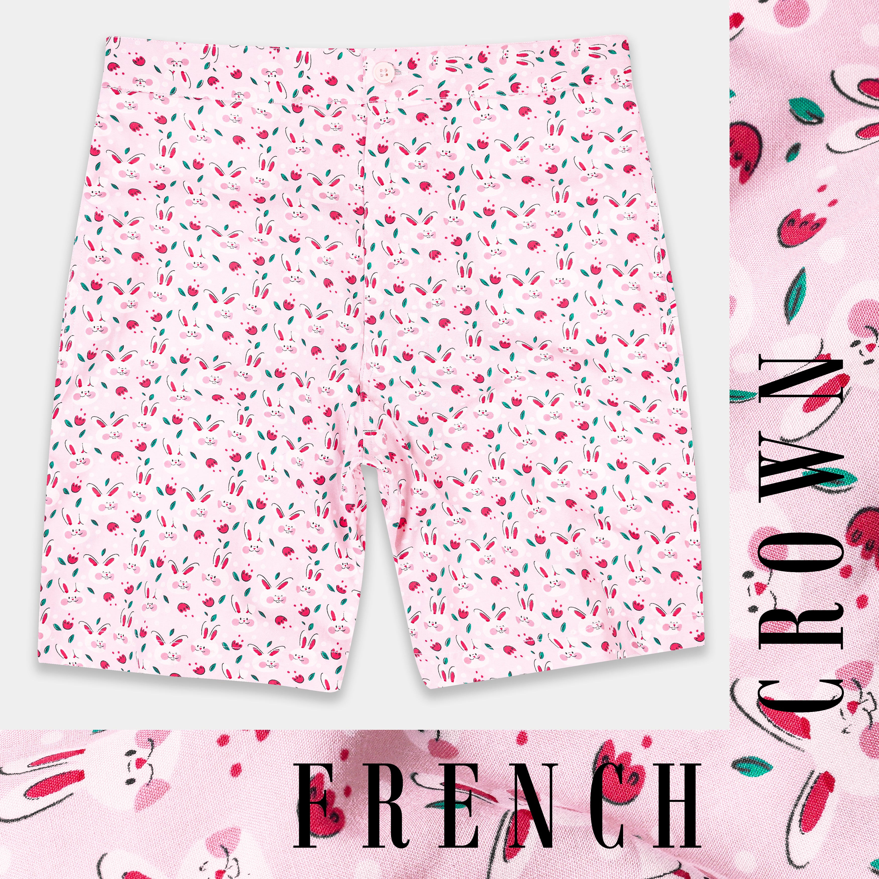 Melaine Pink with Multicolor Rabbit Printed Premium Cotton Shorts SR354-28,  SR354-30,  SR354-32,  SR354-34,  SR354-36,  SR354-38,  SR354-40,  SR354-42,  SR354-44