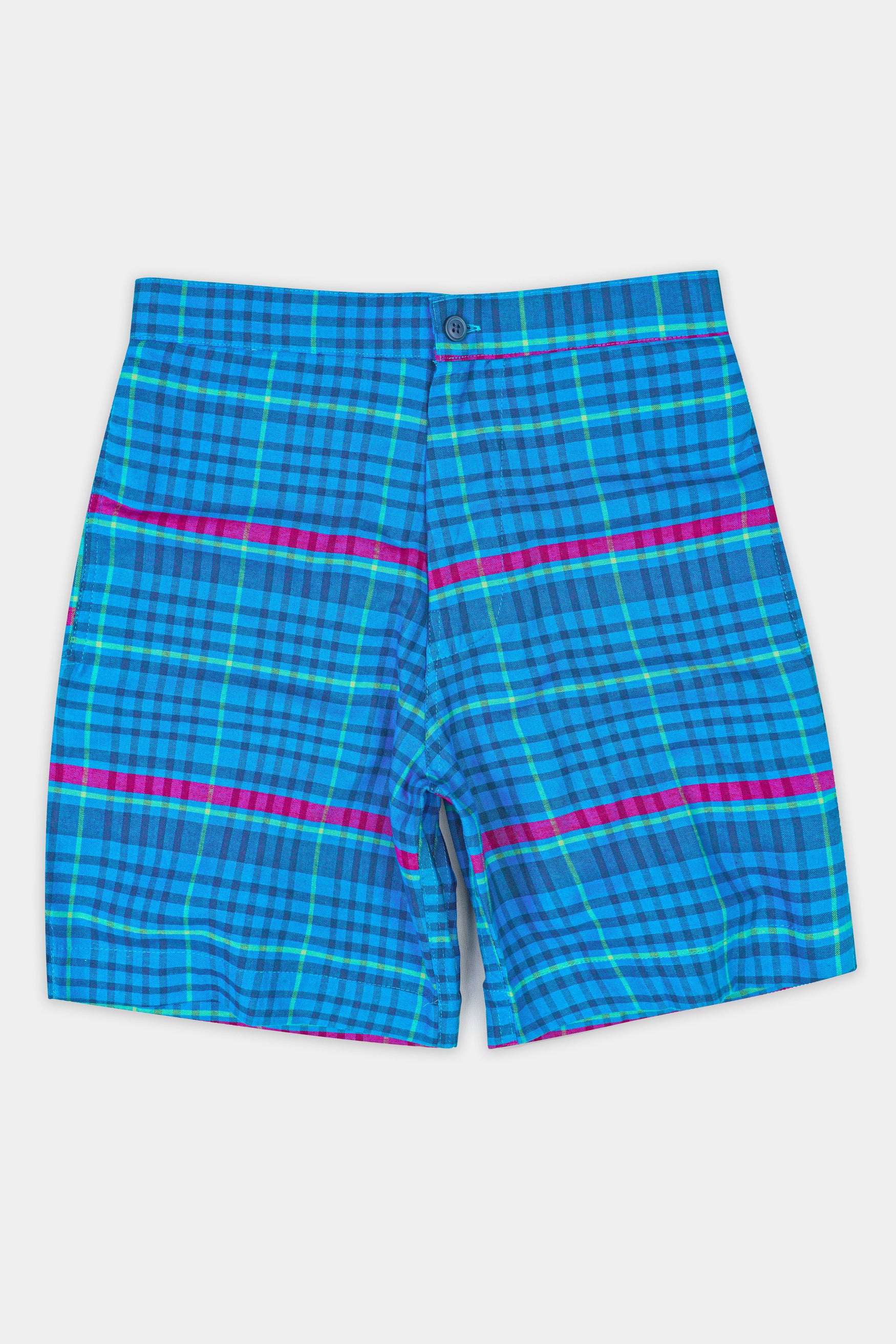 Curious Blue with Barney Pink Multicolor Checkered Chambray Shorts SR363-28, SR363-30, SR363-32, SR363-34, SR363-36, SR363-38, SR363-40, SR363-42, SR363-44