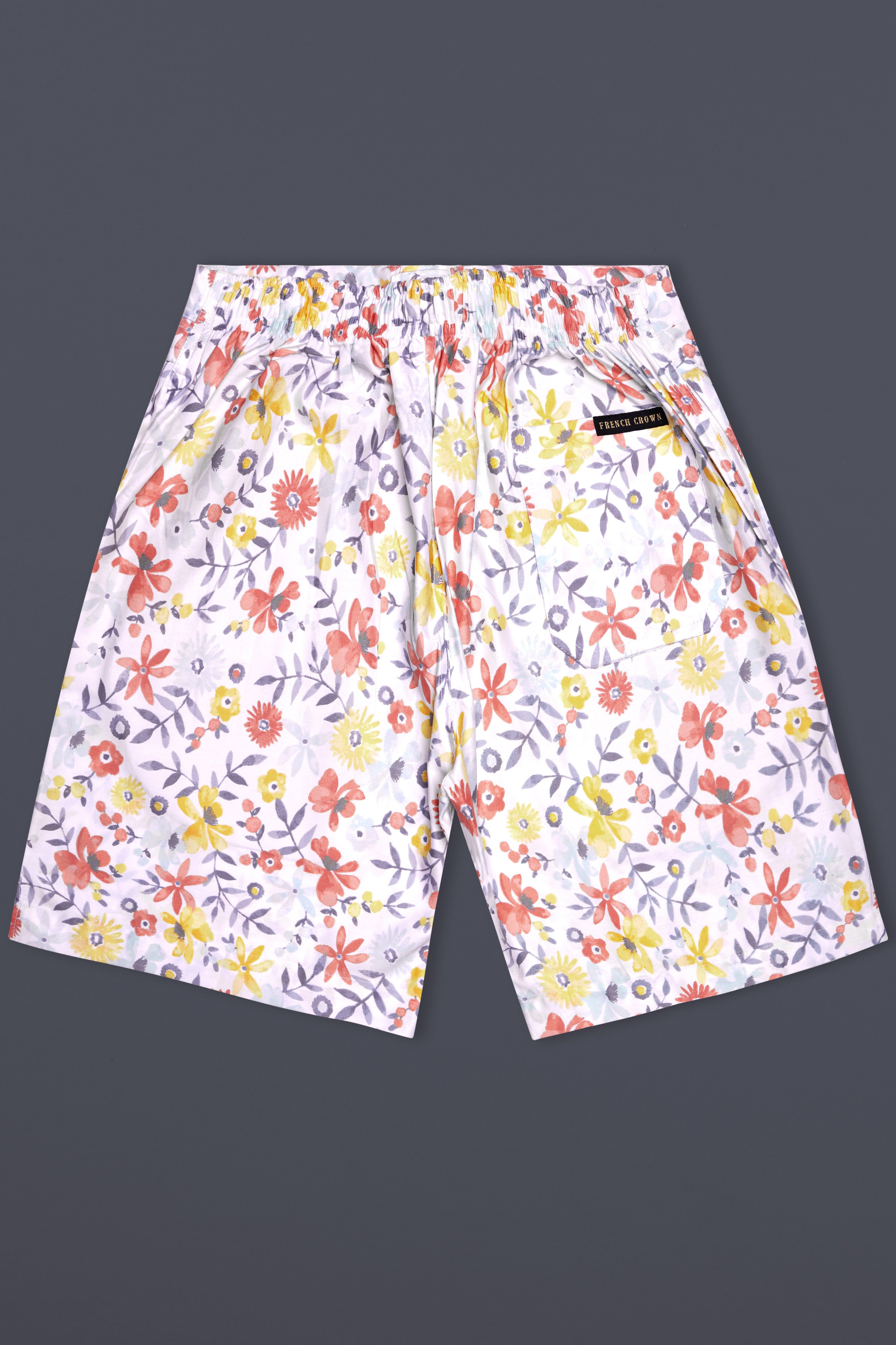 Peachy And Bright White Foral Printed Subtle Sheen Super Soft Premium Cotton Shorts