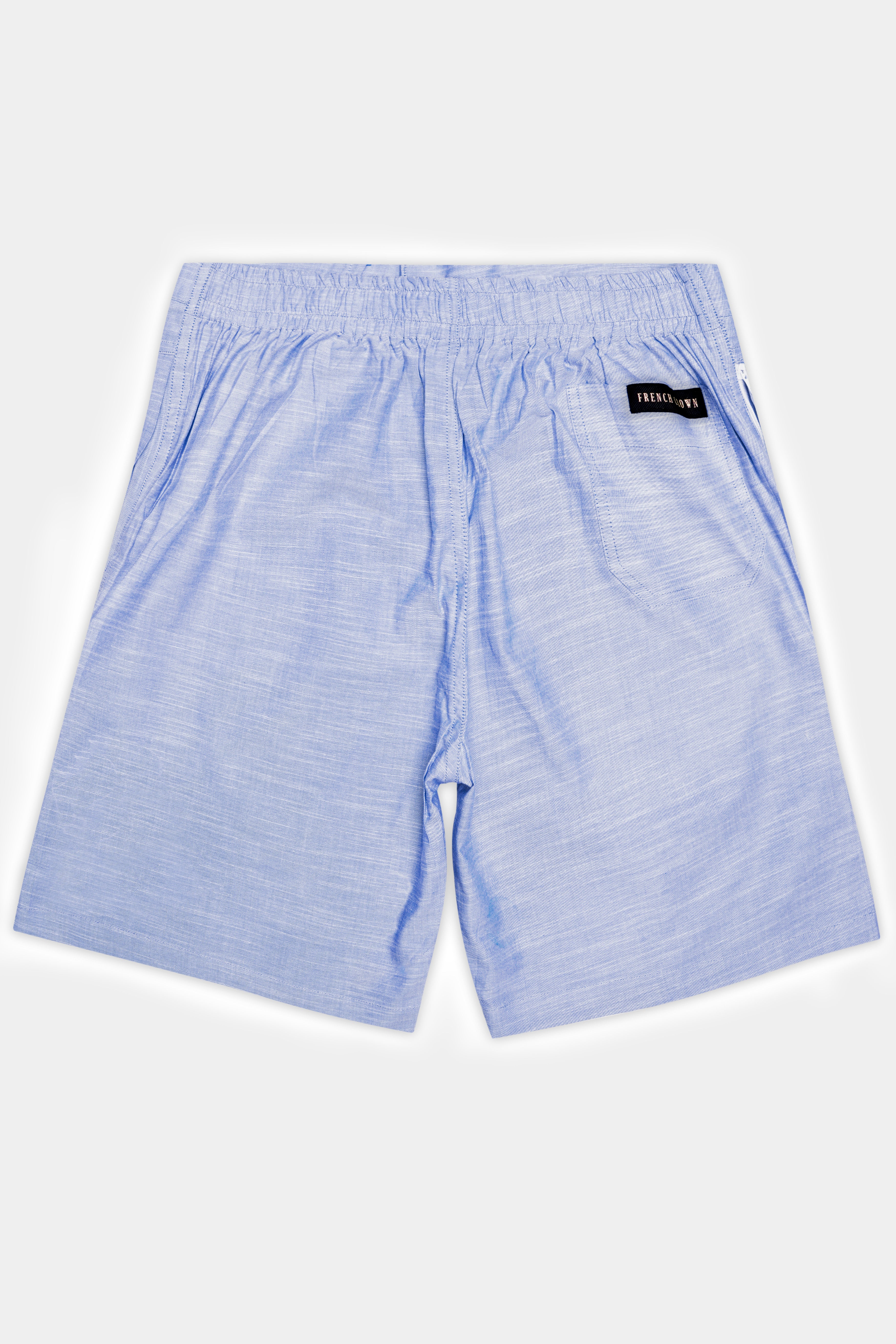 Faded Blue Textured Chambray Premium Cotton Shorts