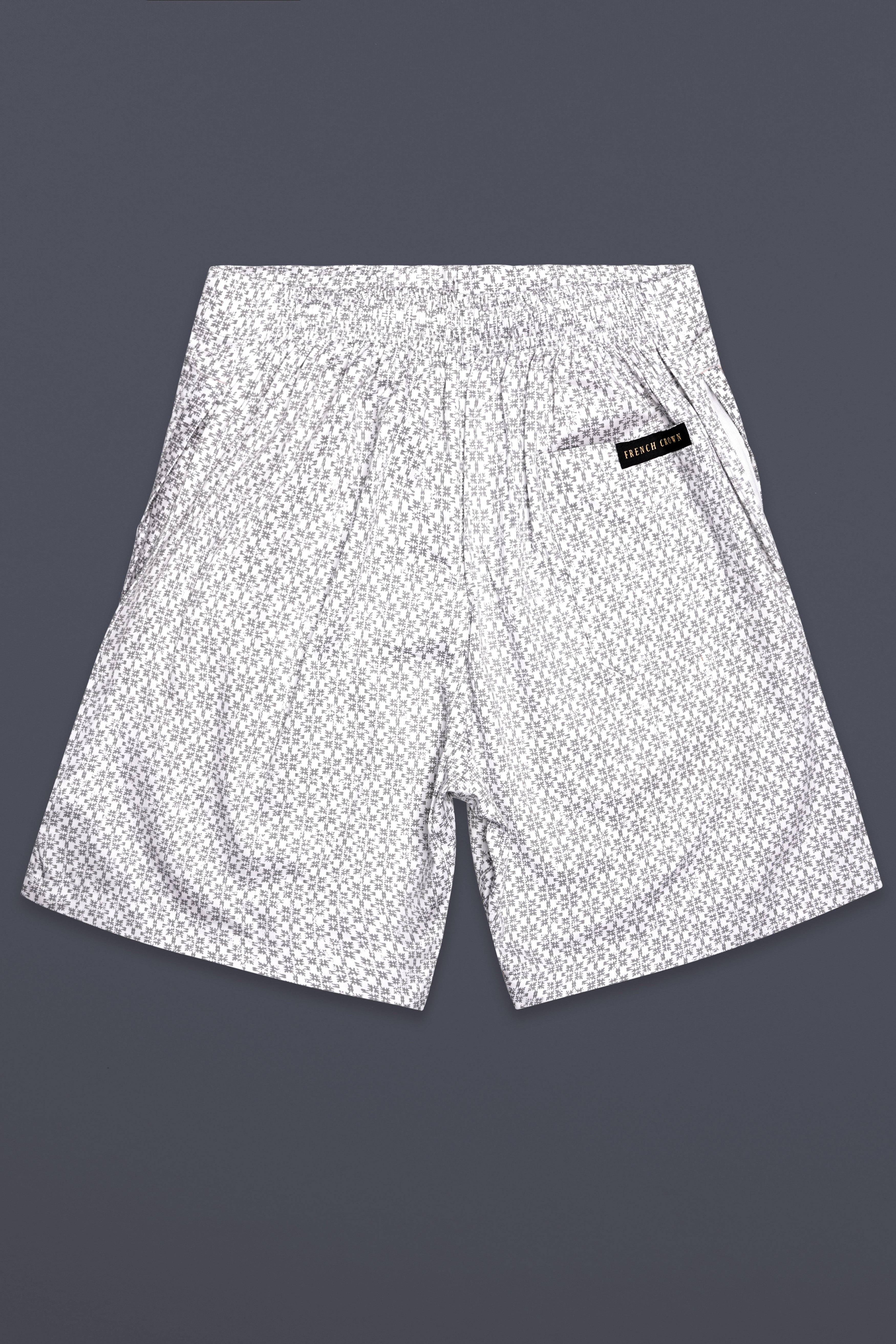 Suva Gray And Bright White Printed Subtle Sheen Super Soft Premium Cotton Shorts