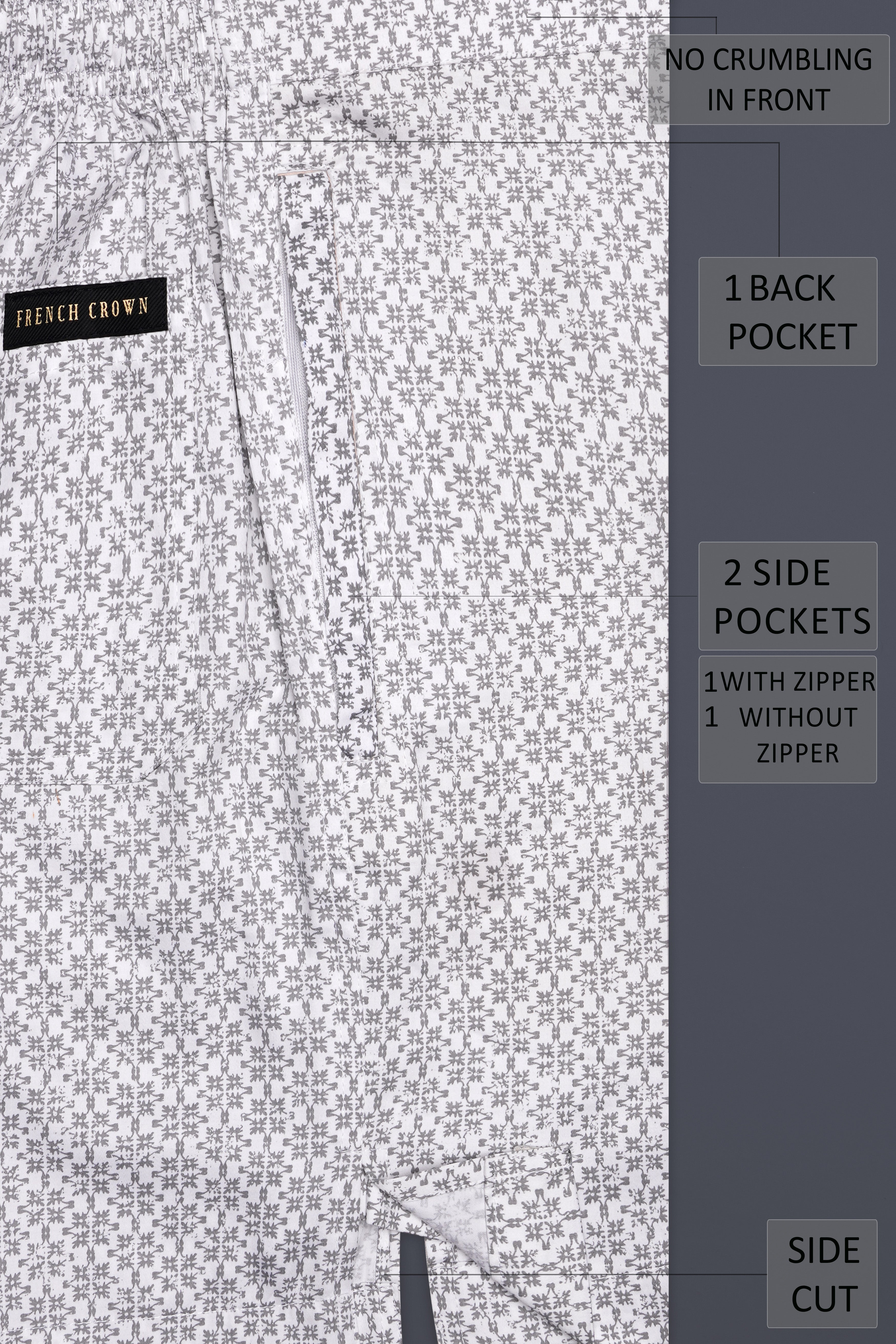 Suva Gray And Bright White Printed Subtle Sheen Super Soft Premium Cotton Shorts