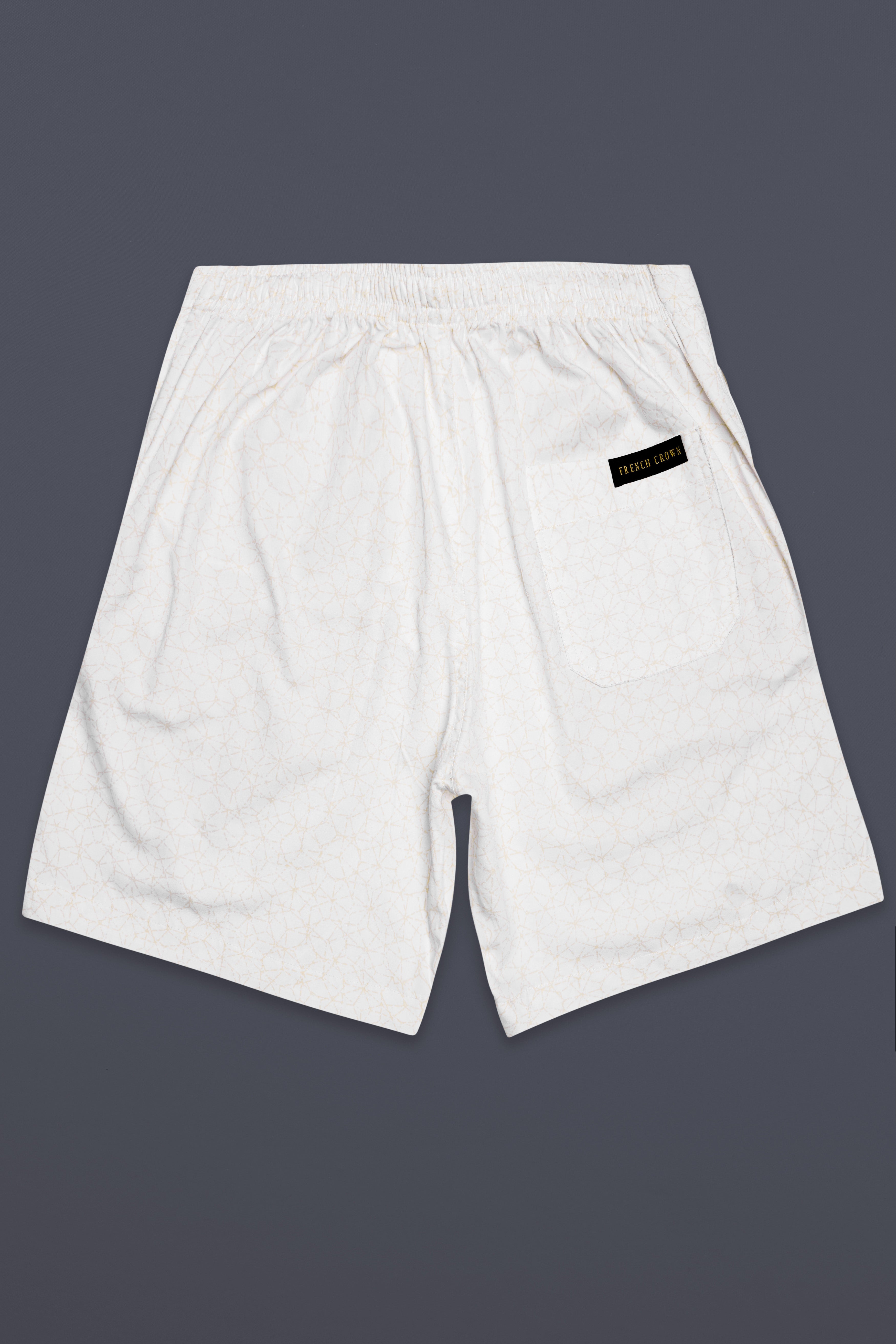 Fantasy Off White Printed Subtle Sheen Super Soft Premium Cotton Shorts