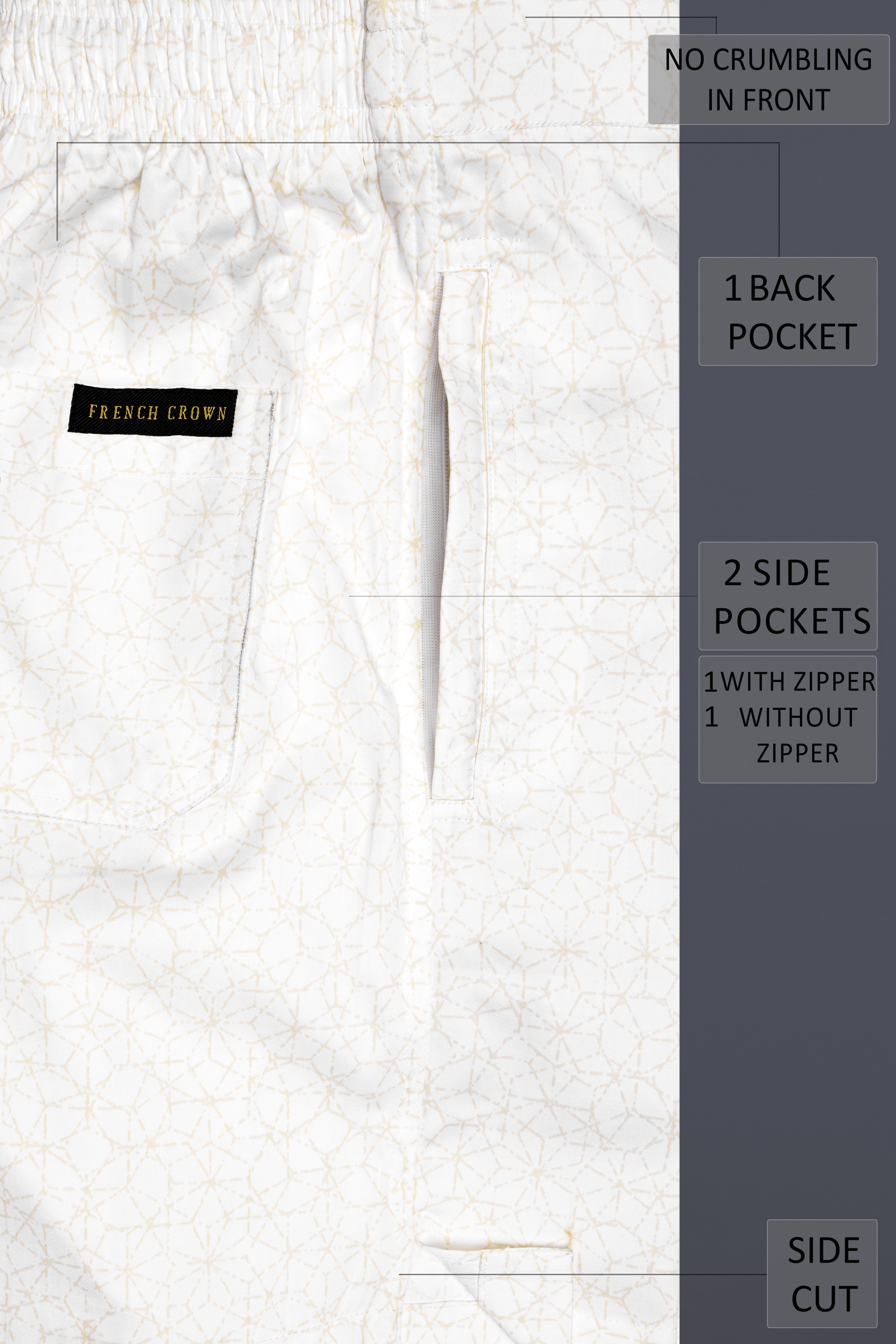 Fantasy Off White Printed Subtle Sheen Super Soft Premium Cotton Shorts