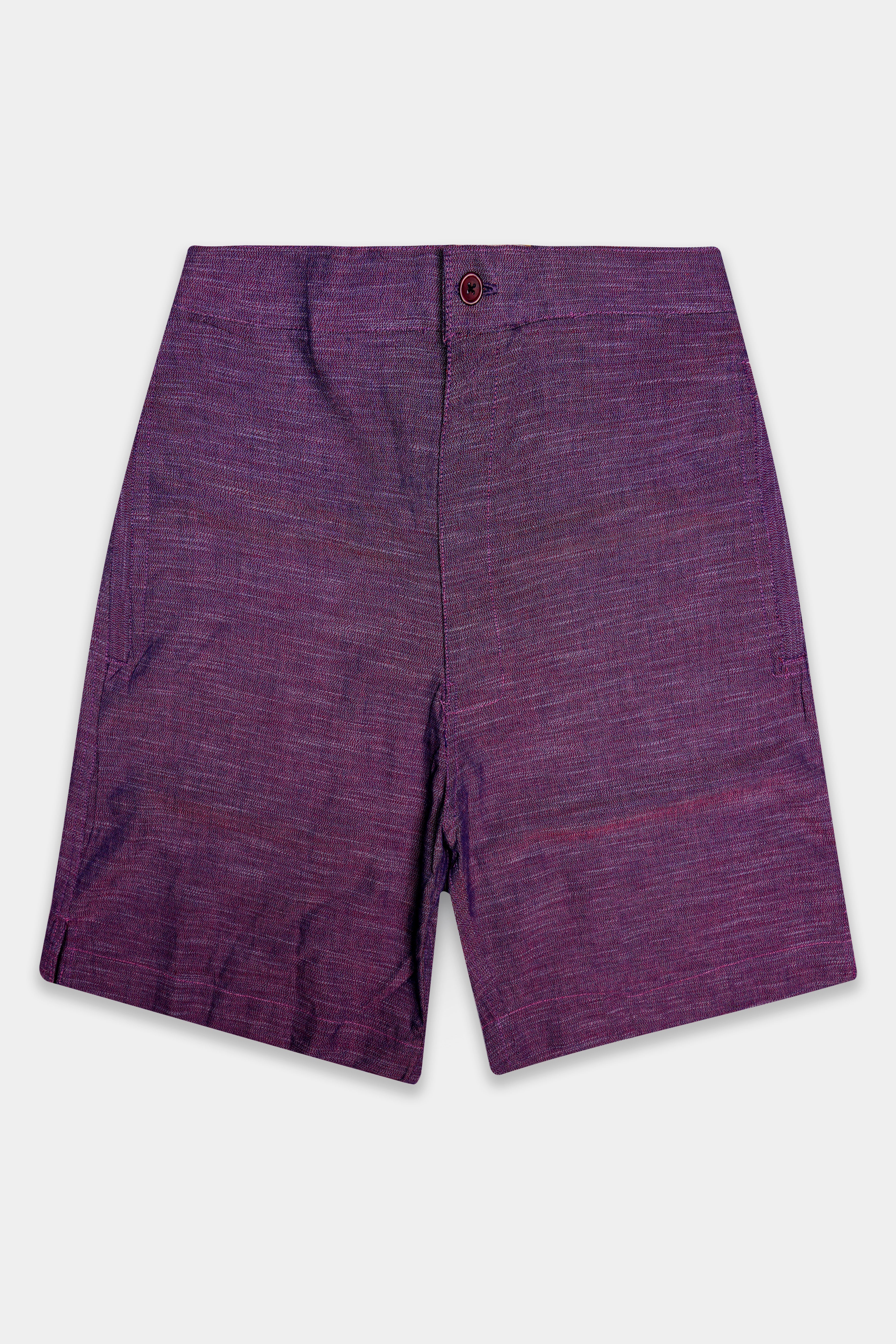 Berris-Grape Purple Textured Chambray Premium Cotton Shorts
