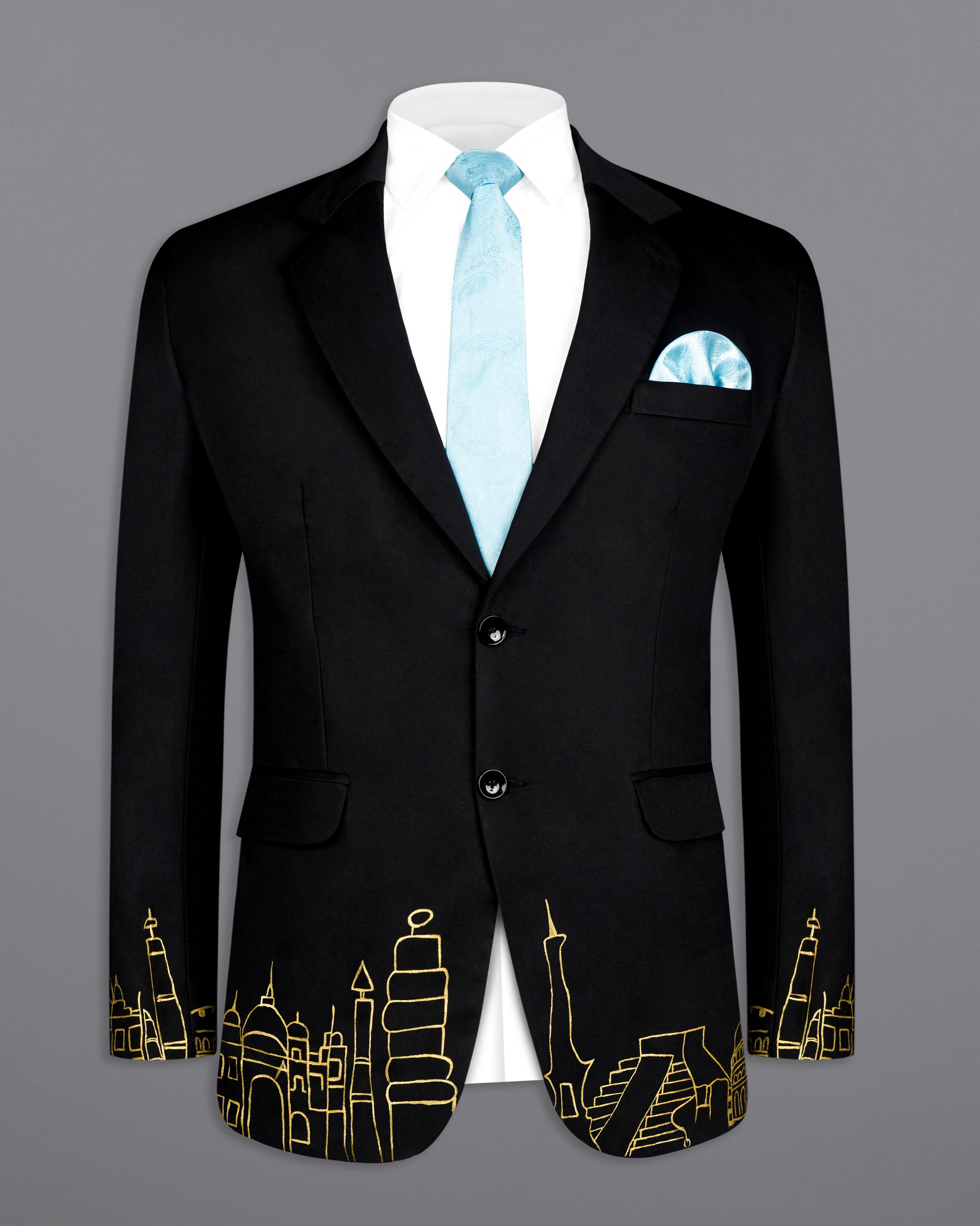 Jade Black With Hand Painted Single Breasted Designer Suit ST2619-SB-ART-36, ST2619-SB-ART-38, ST2619-SB-ART-40, ST2619-SB-ART-42, ST2619-SB-ART-44, ST2619-SB-ART-46, ST2619-SB-ART-48, ST2619-SB-ART-50, ST2619-SB-ART-52, ST2619-SB-ART-54, ST2619-SB-ART-56, ST2619-SB-ART-58, ST2619-SB-ART-60