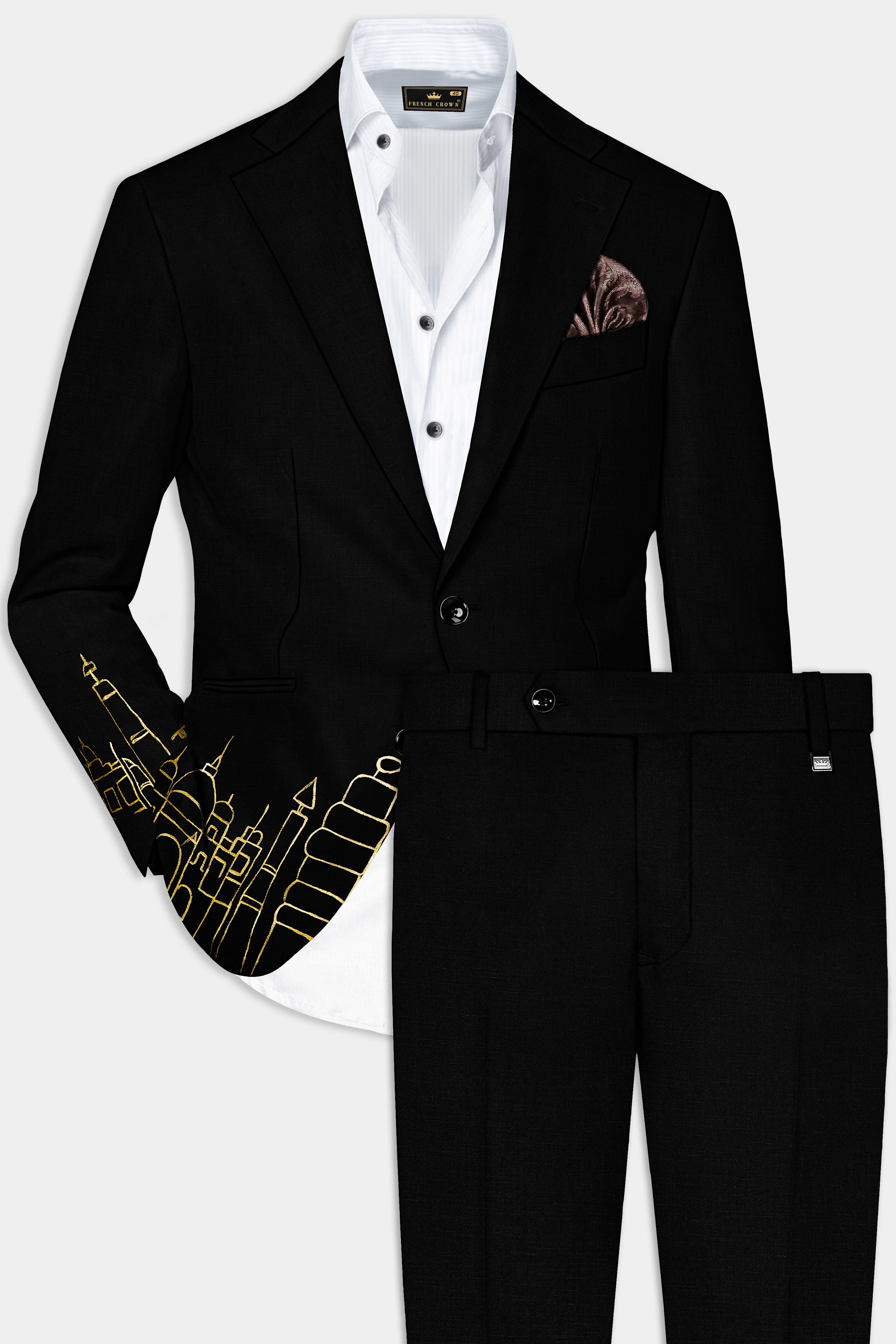 Jade Black With Hand Painted Stretchable Single Breasted Designer Suit