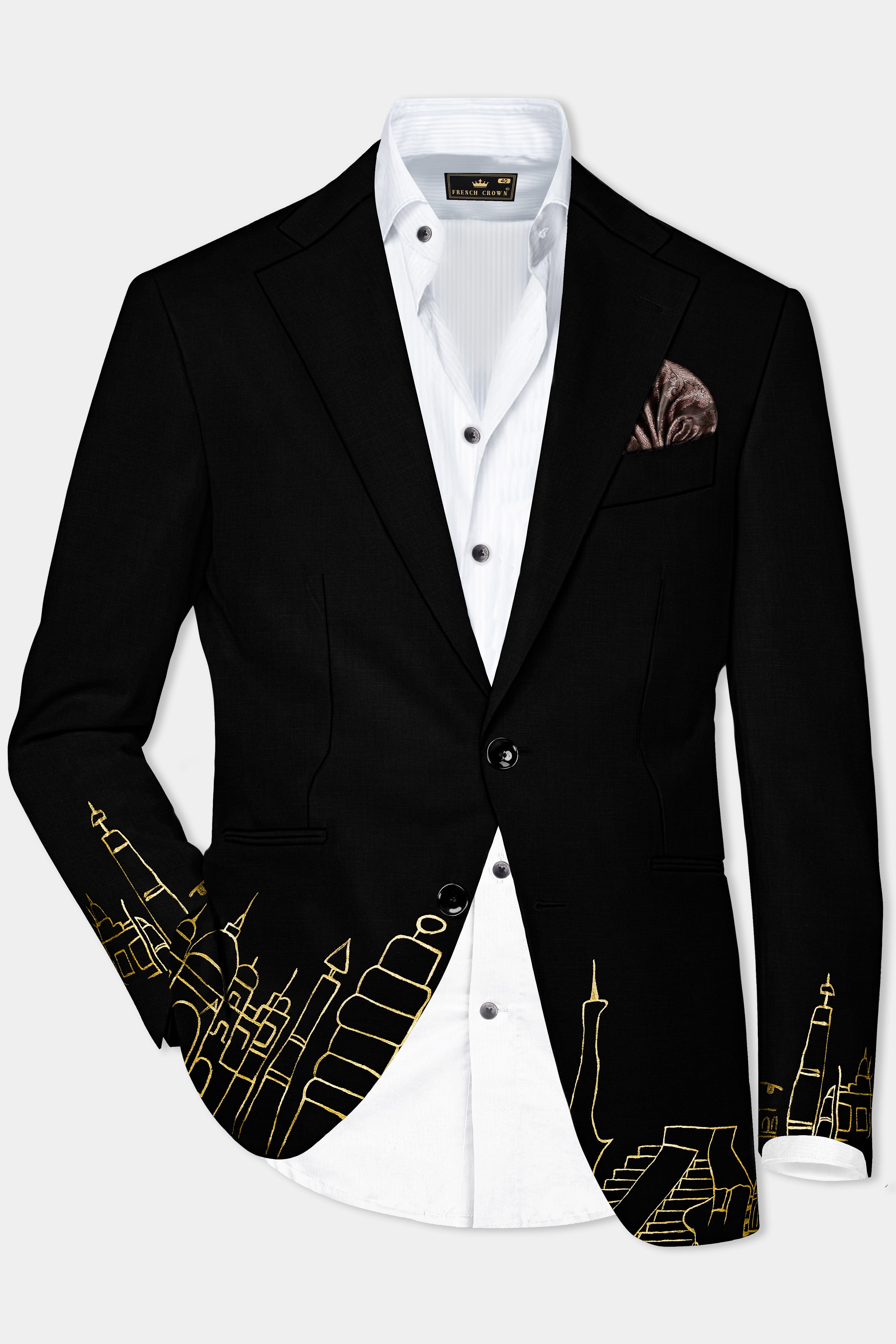 Jade Black With Hand Painted Stretchable Single Breasted Designer Suit