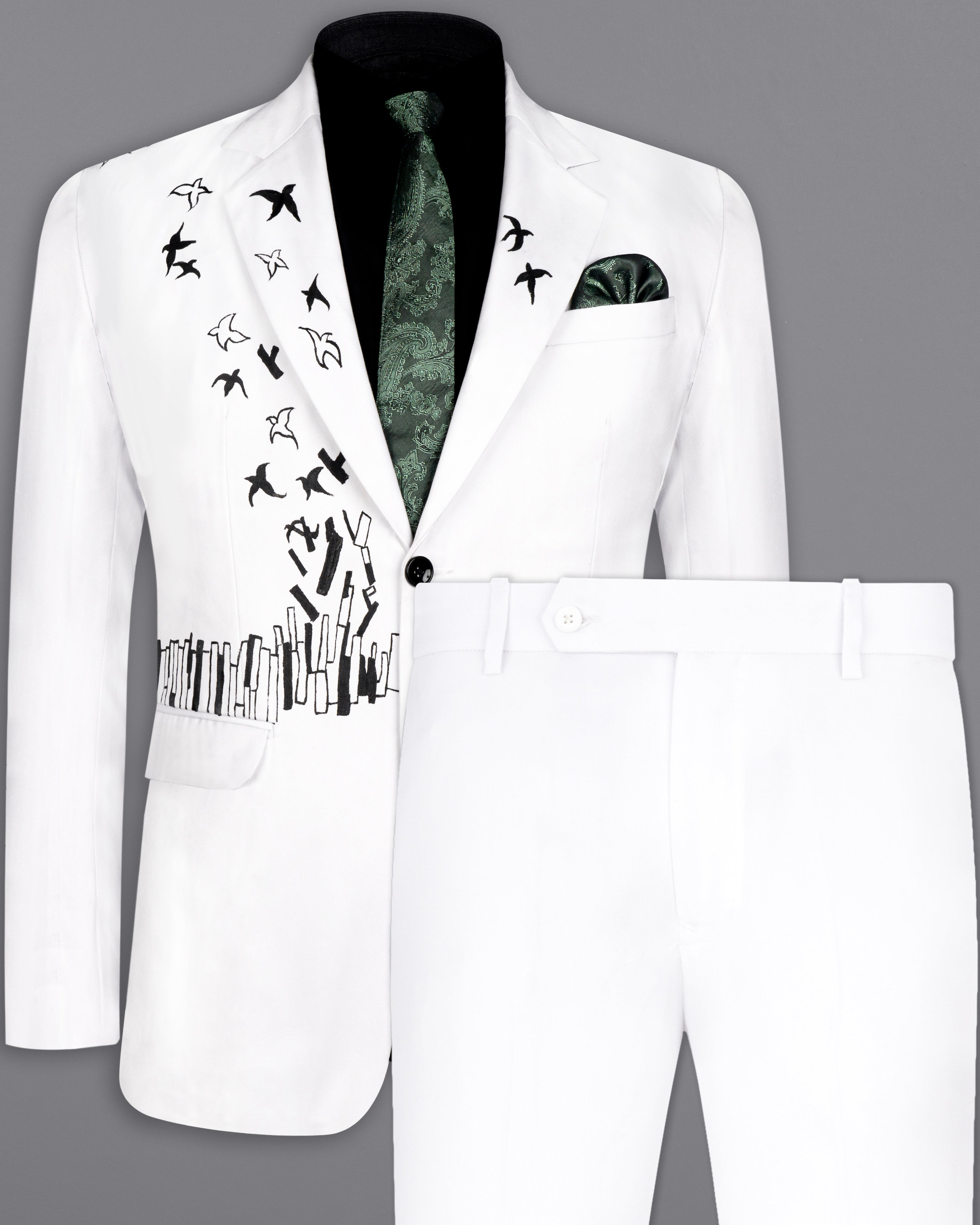 Bright White With Attractive Hand Painted Single Breasted Designer Suit ST2621-SB-ART-36, ST2621-SB-ART-38, ST2621-SB-ART-40, ST2621-SB-ART-42, ST2621-SB-ART-44, ST2621-SB-ART-46, ST2621-SB-ART-48, ST2621-SB-ART-50, ST2621-SB-ART-52, ST2621-SB-ART-54, ST2621-SB-ART-56, ST2621-SB-ART-58, ST2621-SB-ART-60