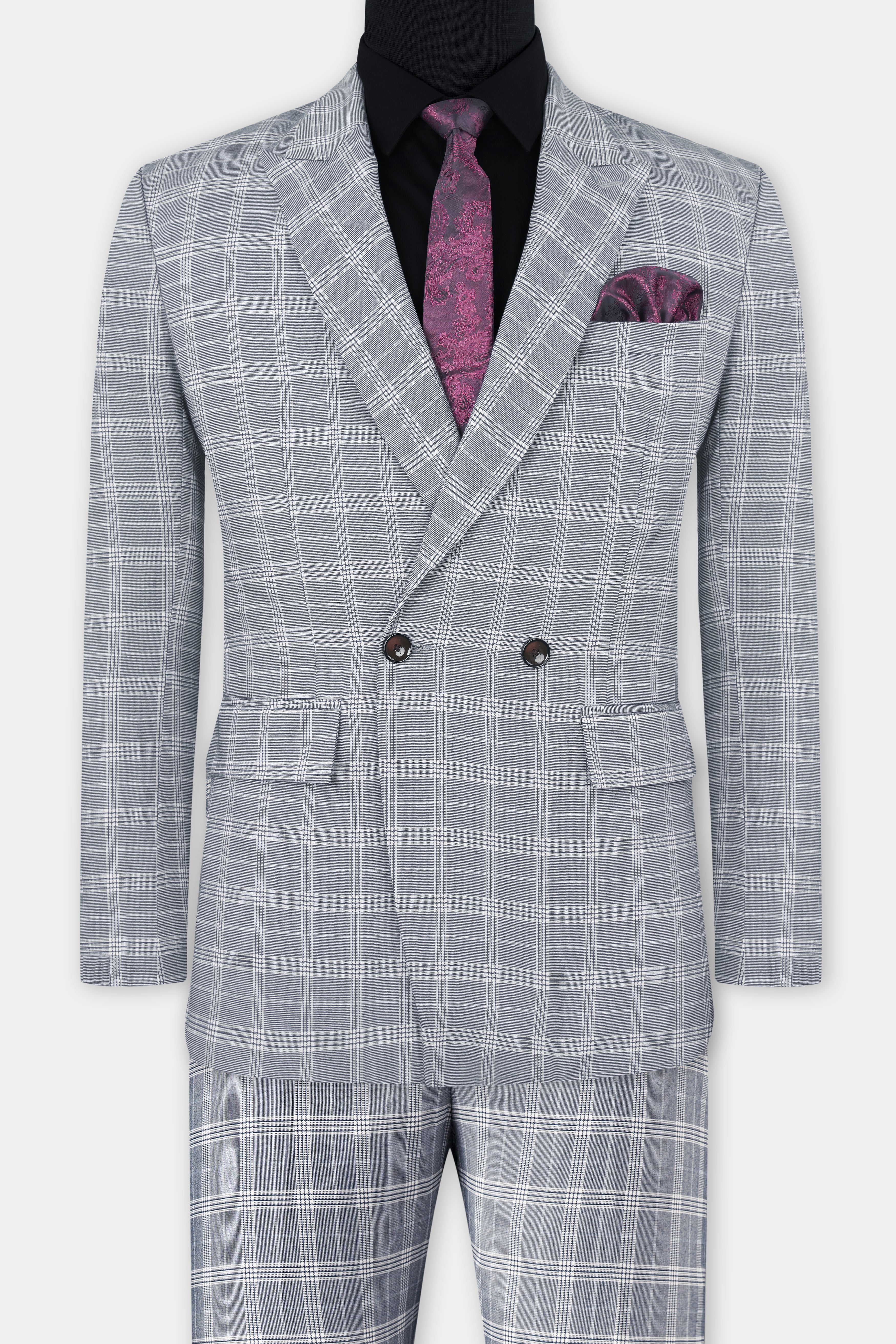 Monsoon Gray Plaid Double-Breasted Suit