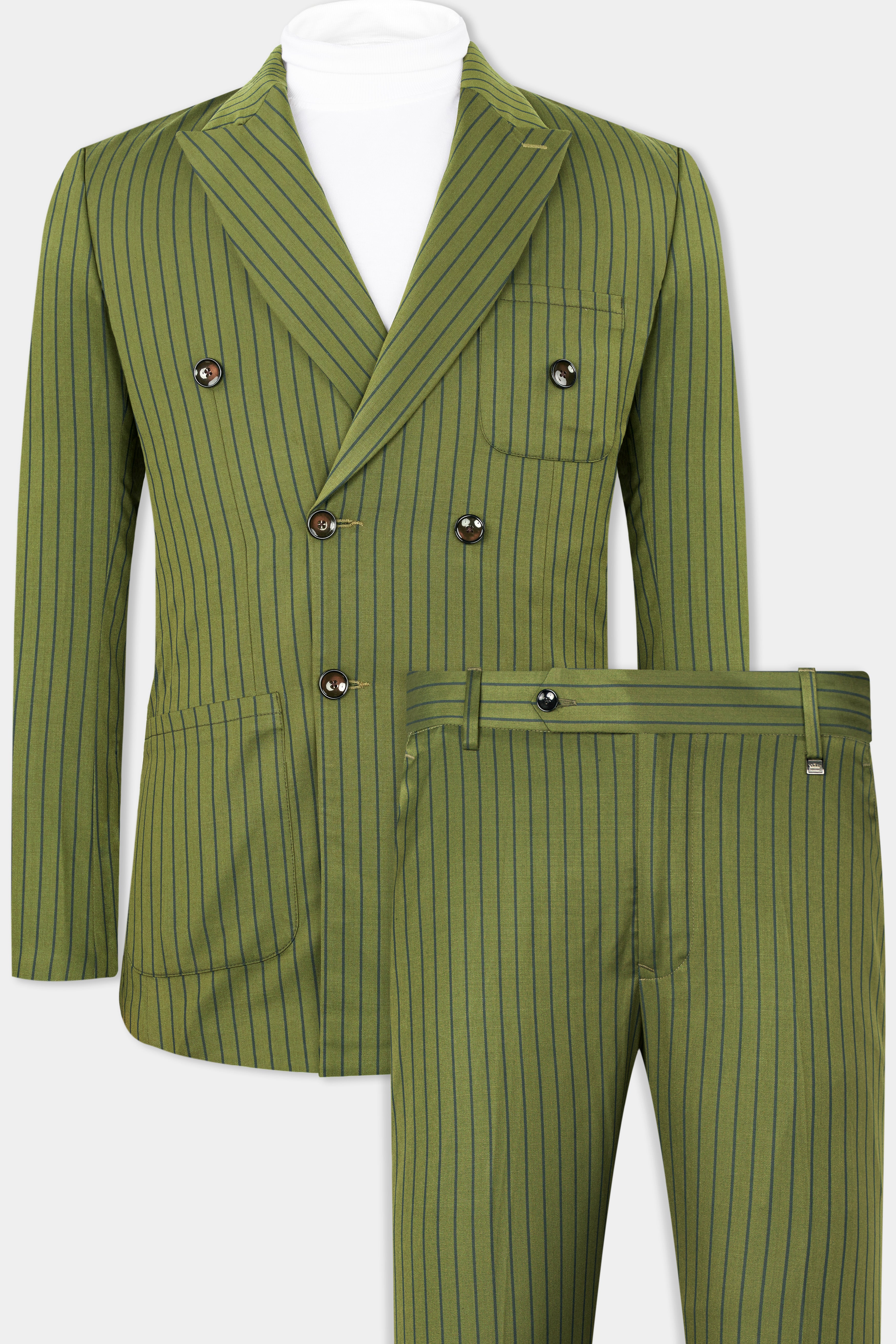 Hemlock Green Striped Double Breasted Sports Suit