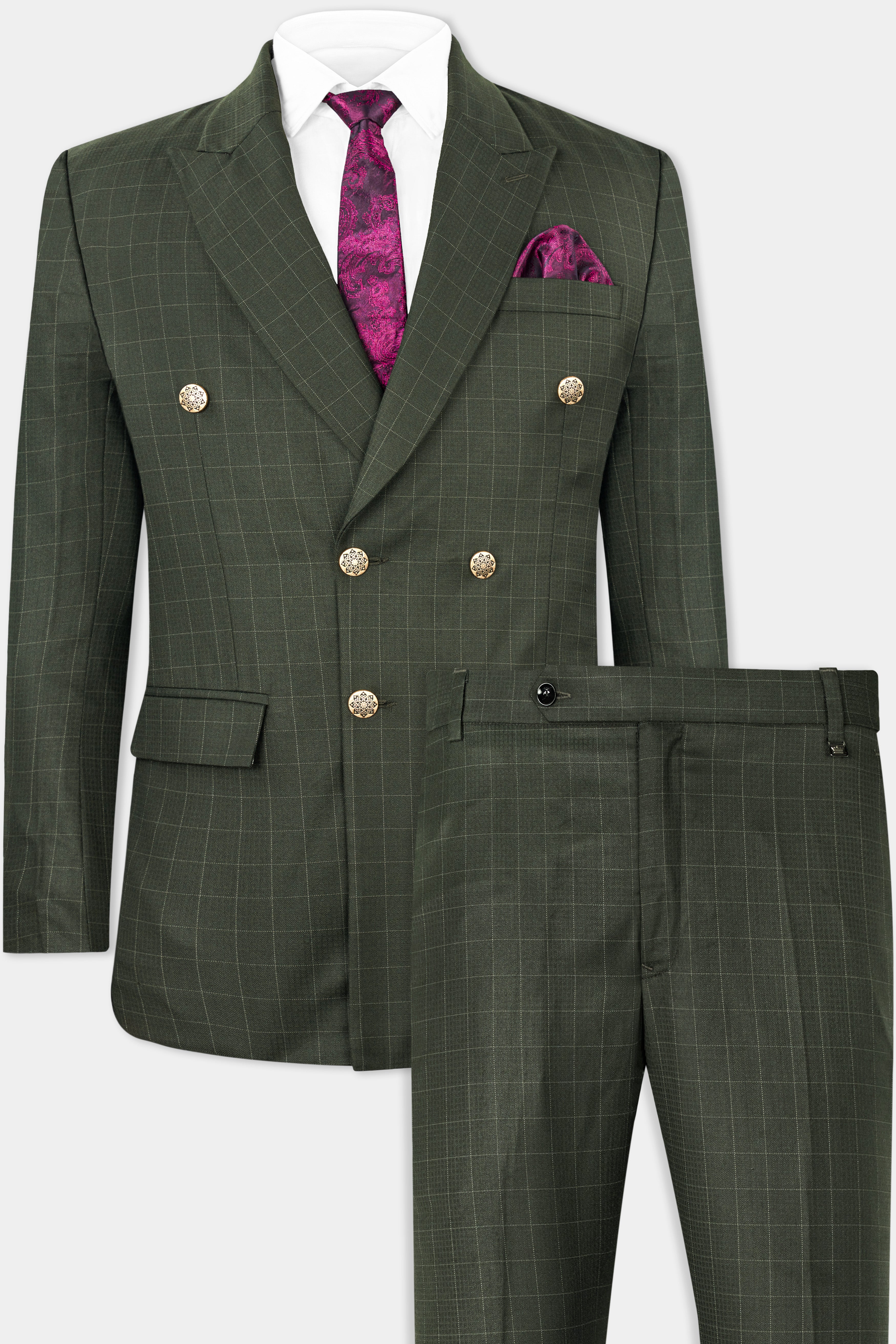 Dune Dark Green Subtle Checkered Double Breasted Suit