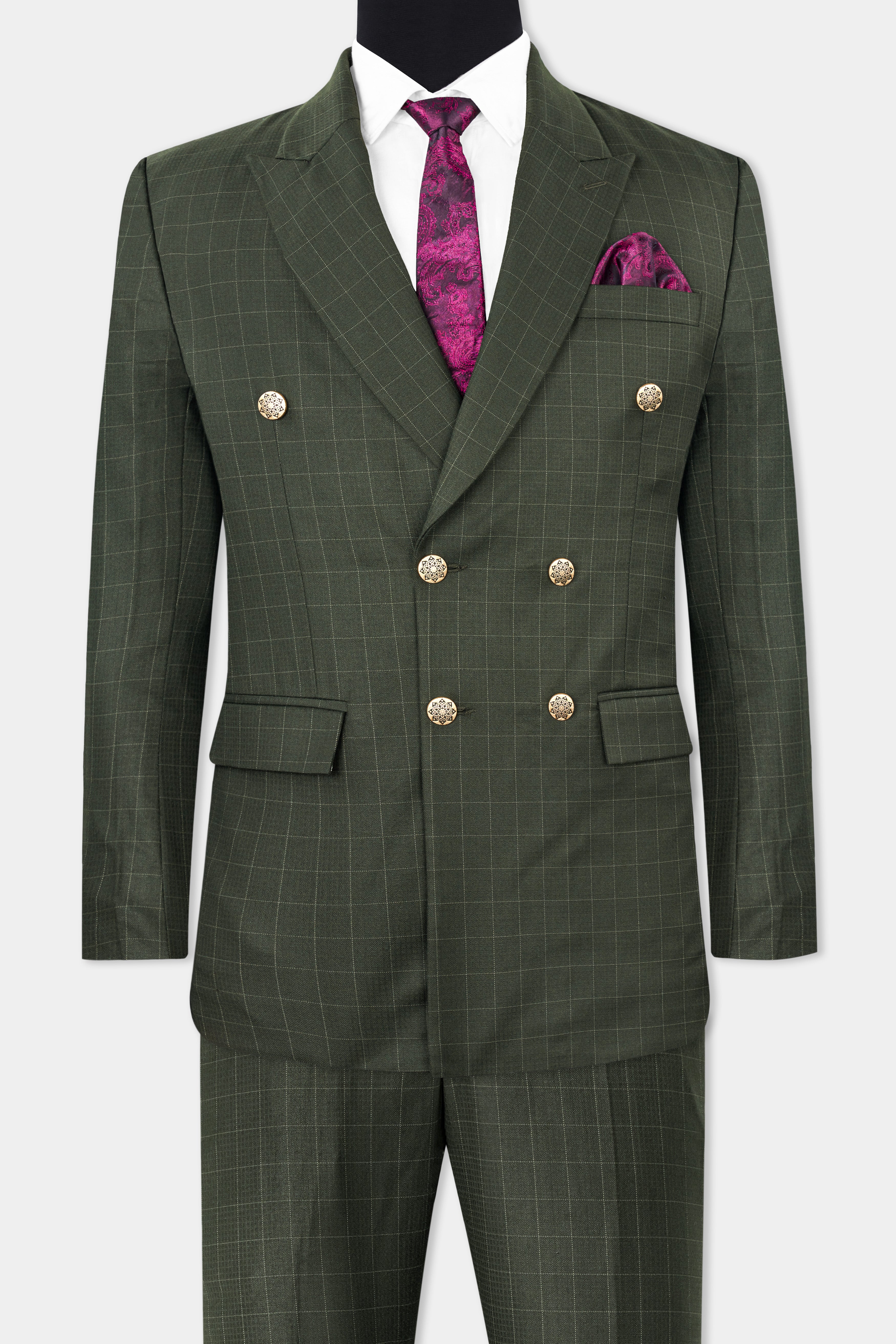 Dune Dark Green Subtle Checkered Double Breasted Suit