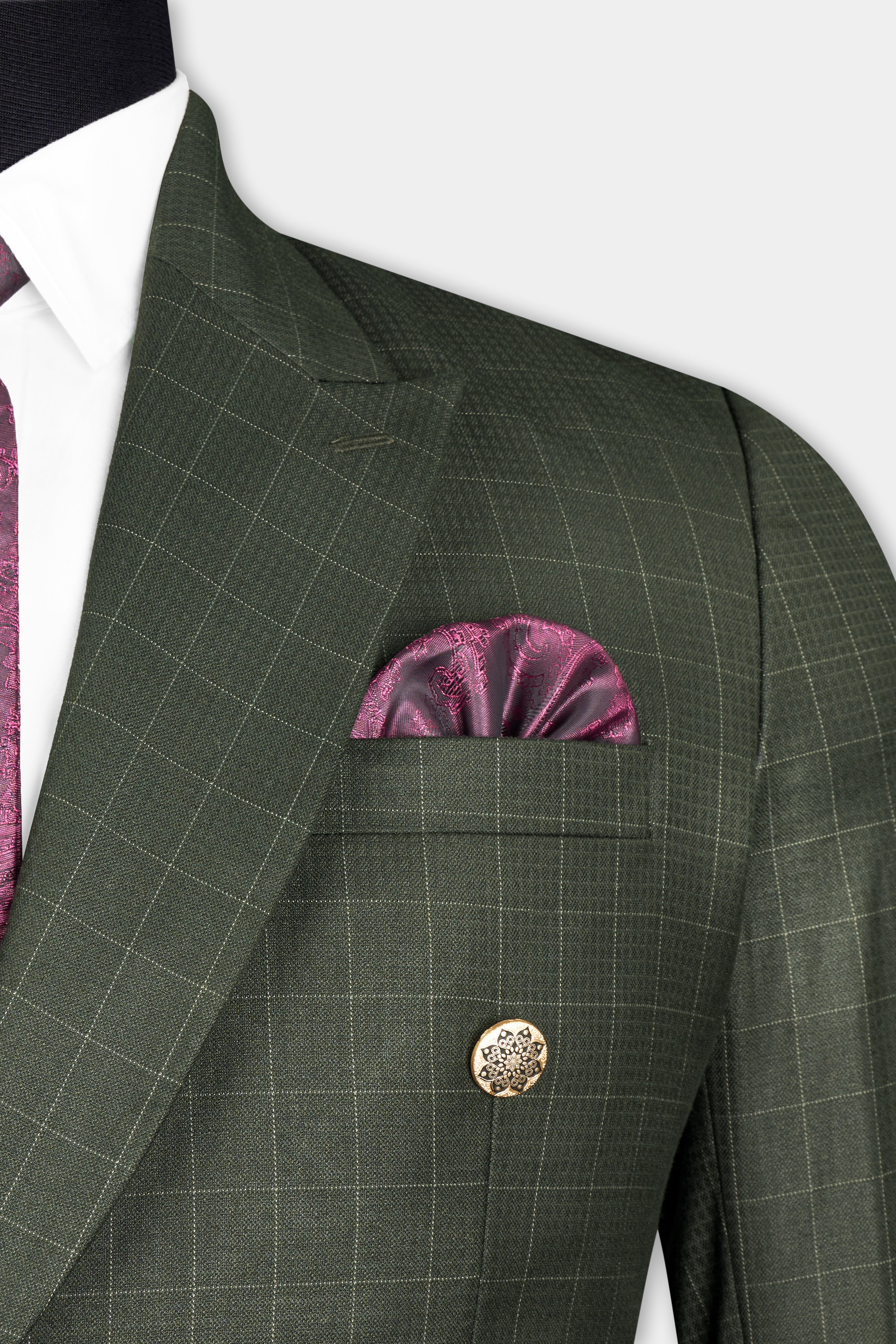 Dune Dark Green Subtle Checkered Double Breasted Suit