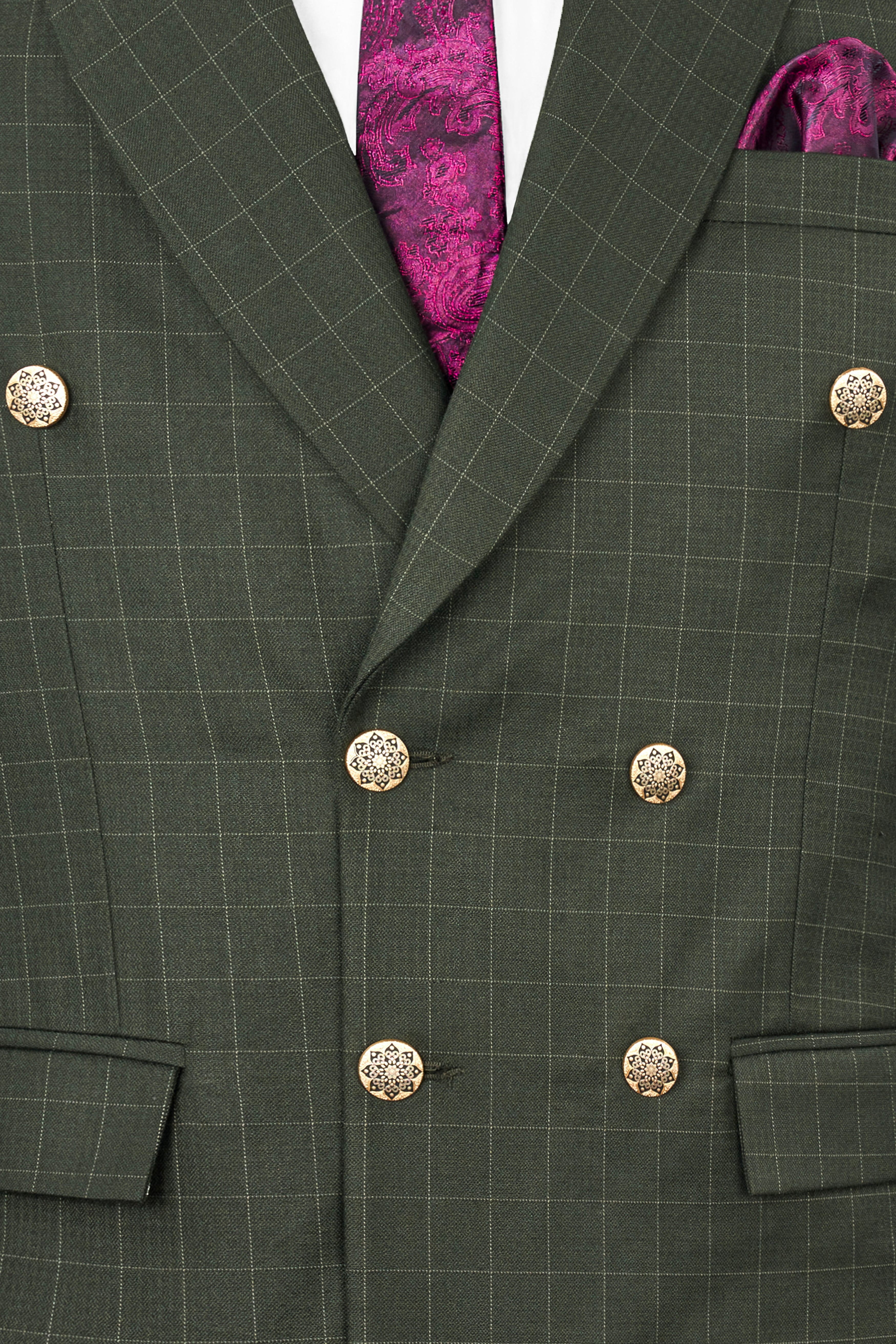 Dune Dark Green Subtle Checkered Double Breasted Suit