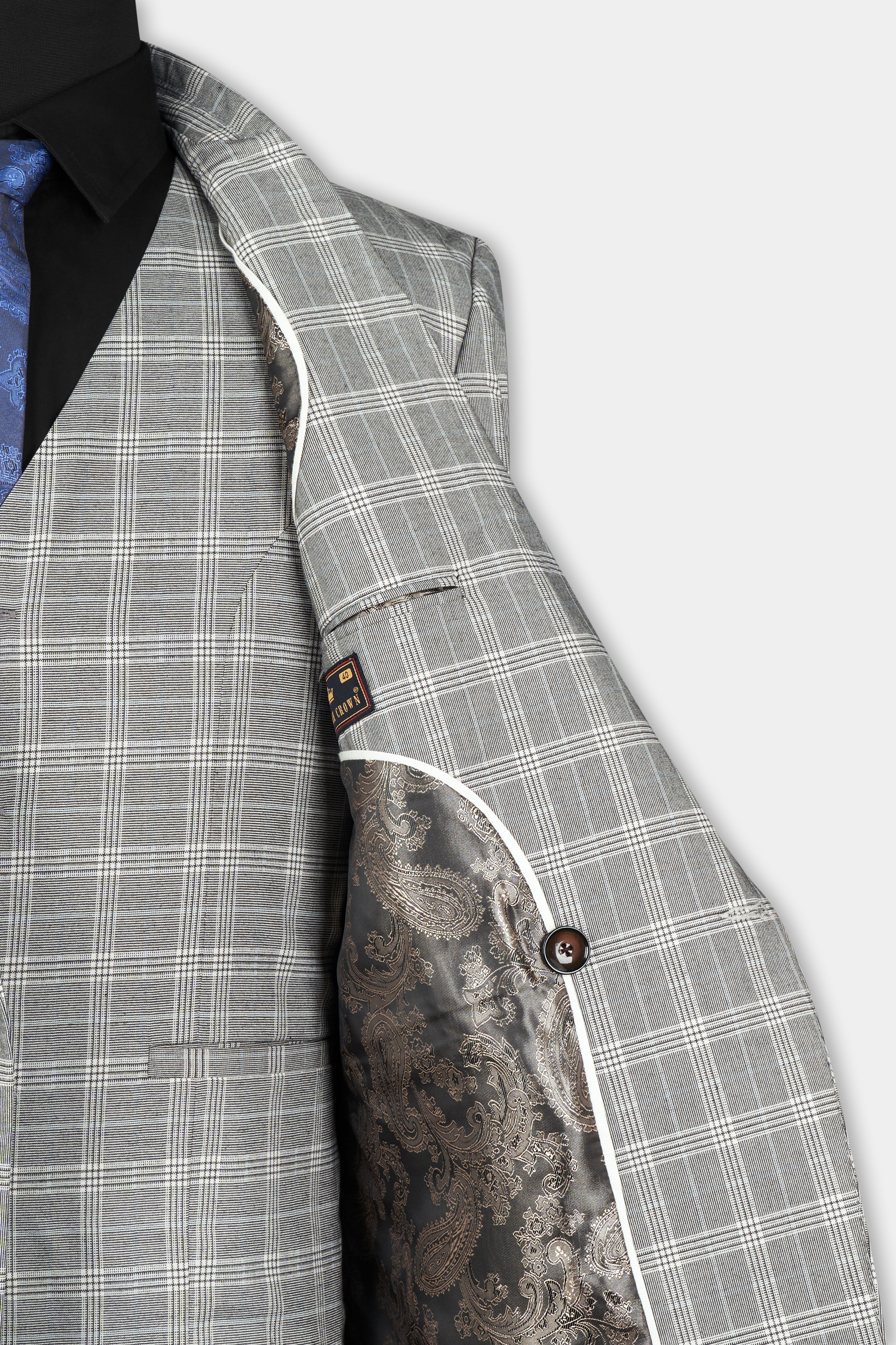 Bronco Gray and White Plaid Double Breasted Suit