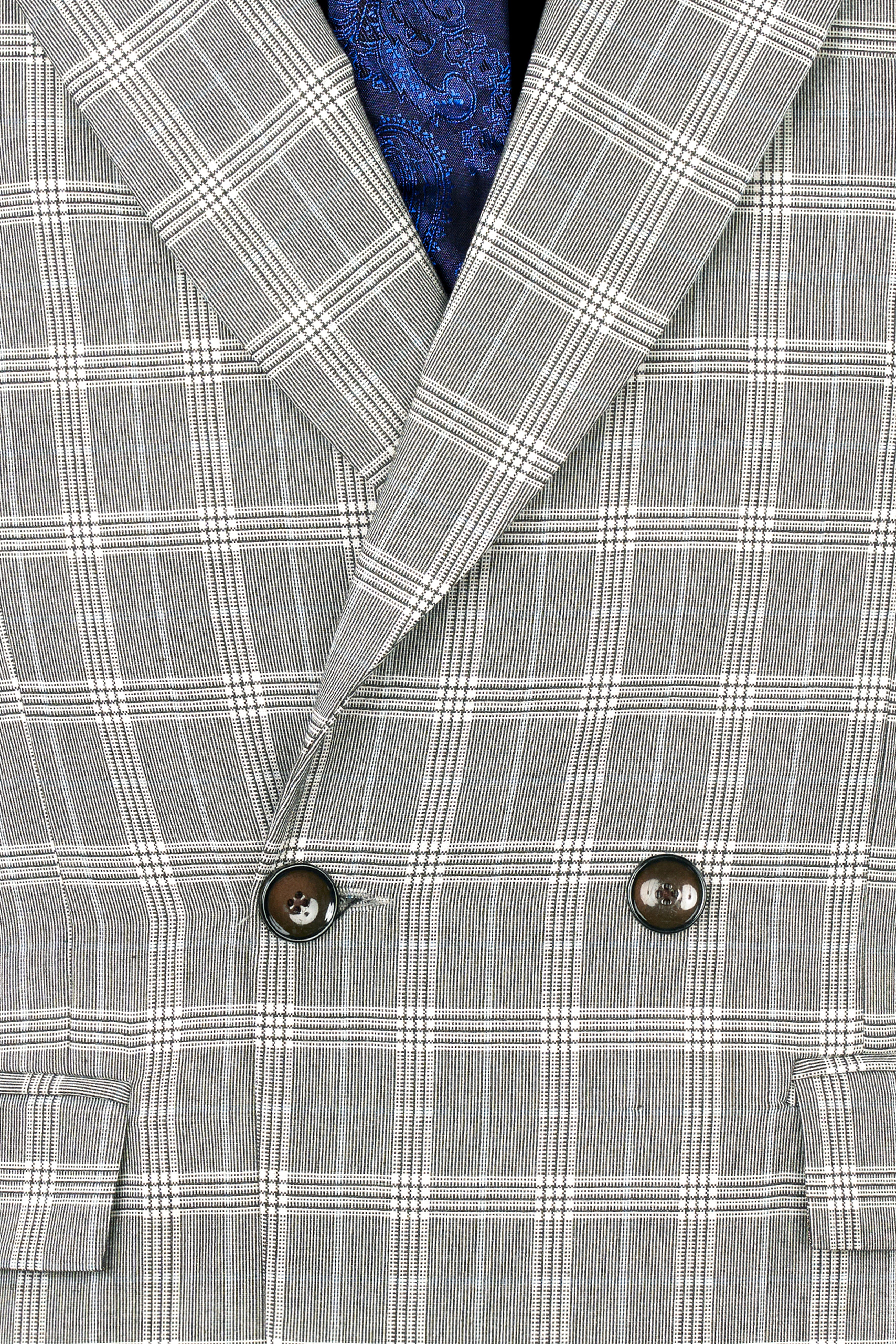 Bronco Gray and White Plaid Double Breasted Suit