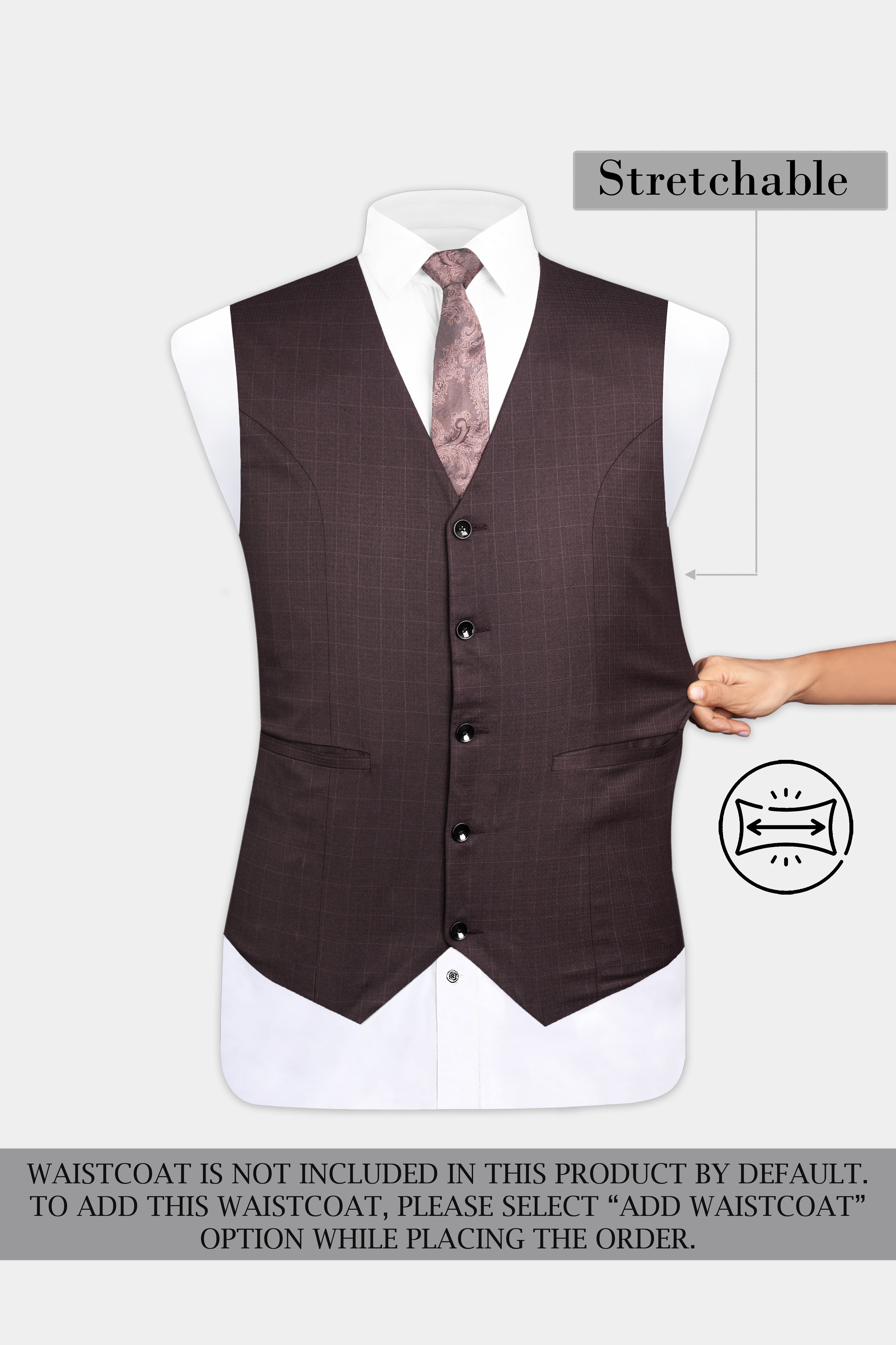 Taupe Maroon Stretchable Dobby Single Breasted traveler Suit