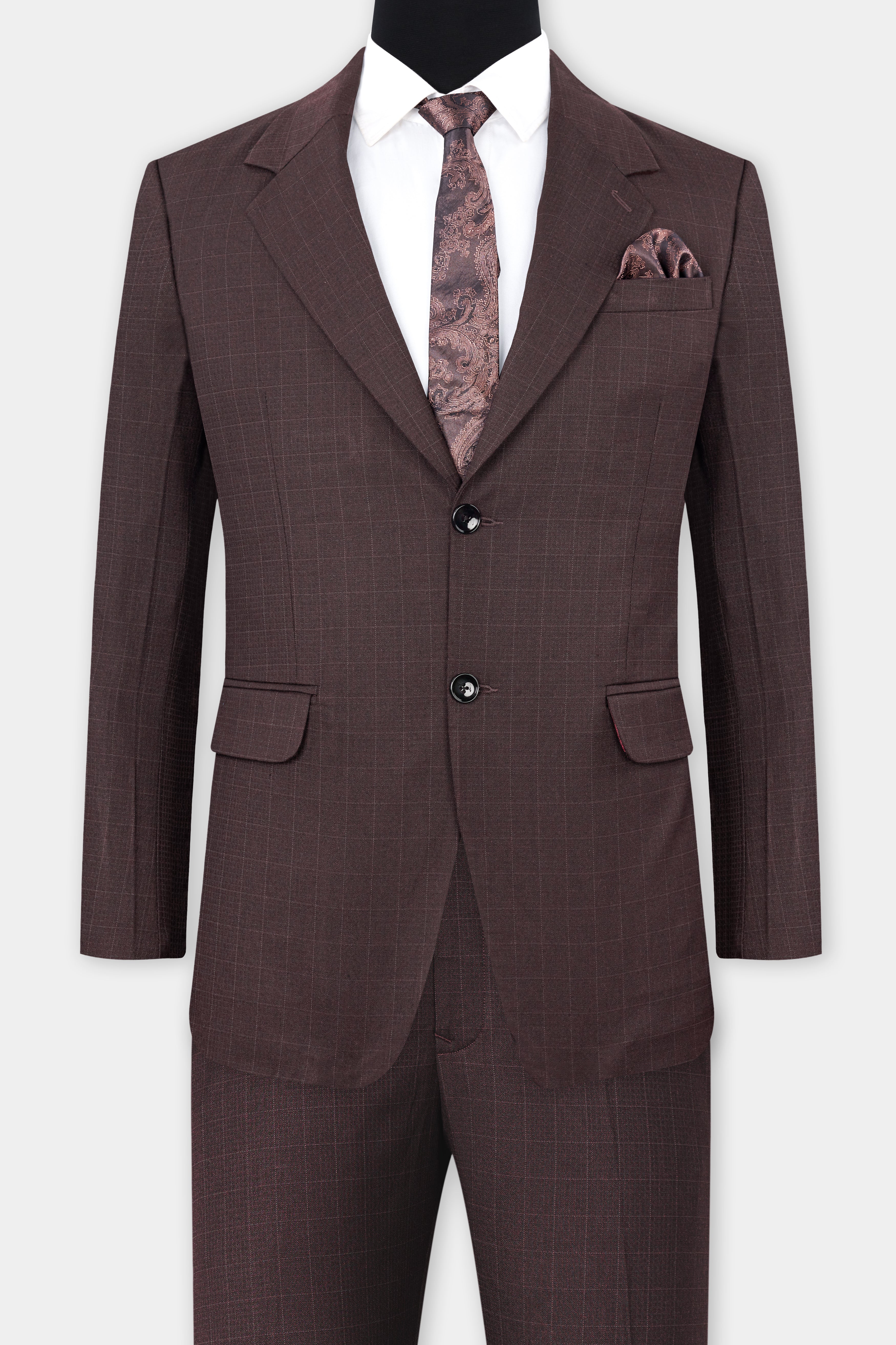 Taupe Maroon Stretchable Dobby Single Breasted traveler Suit