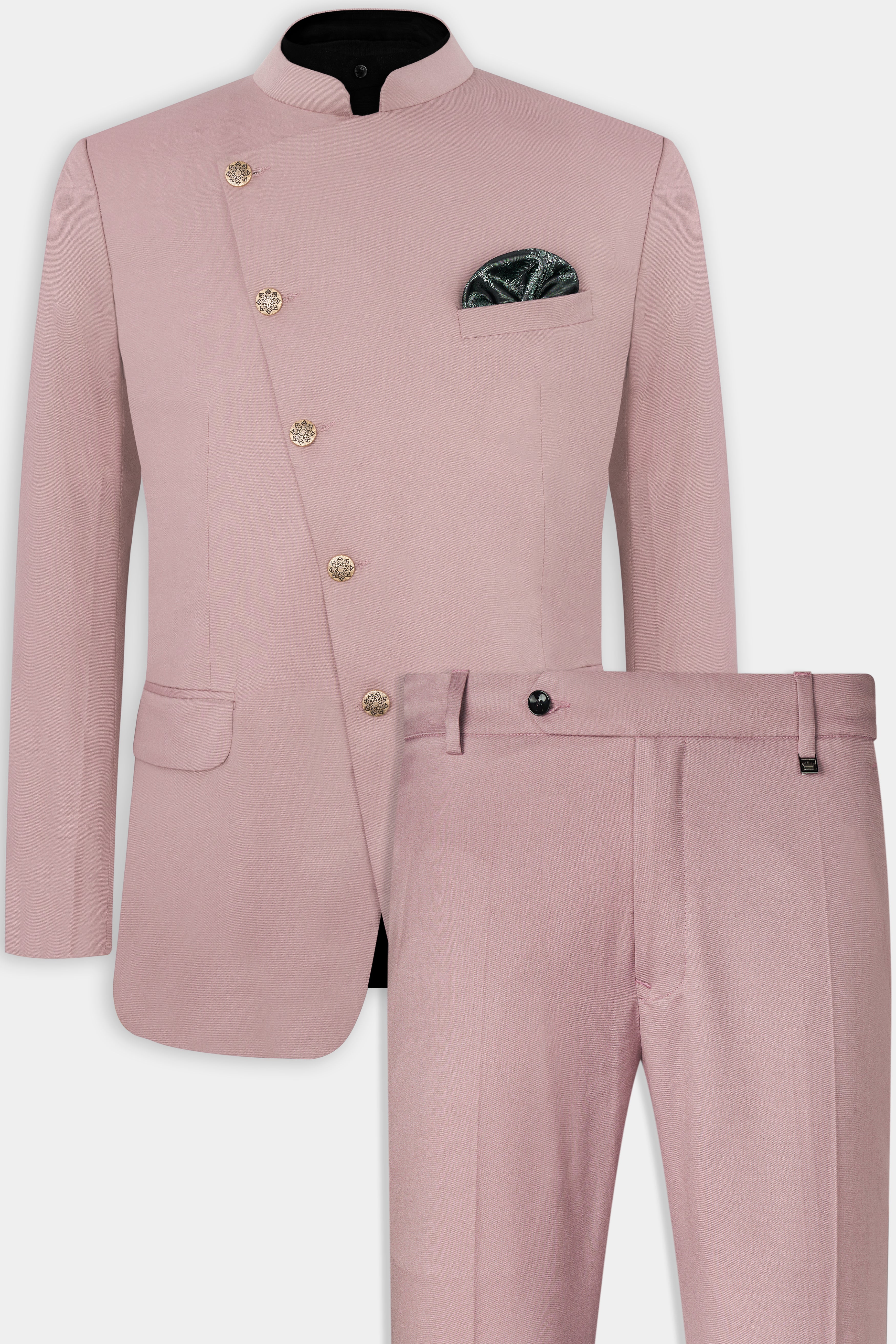 Thatch Light Pink Cross Placket Bandhgala Suit