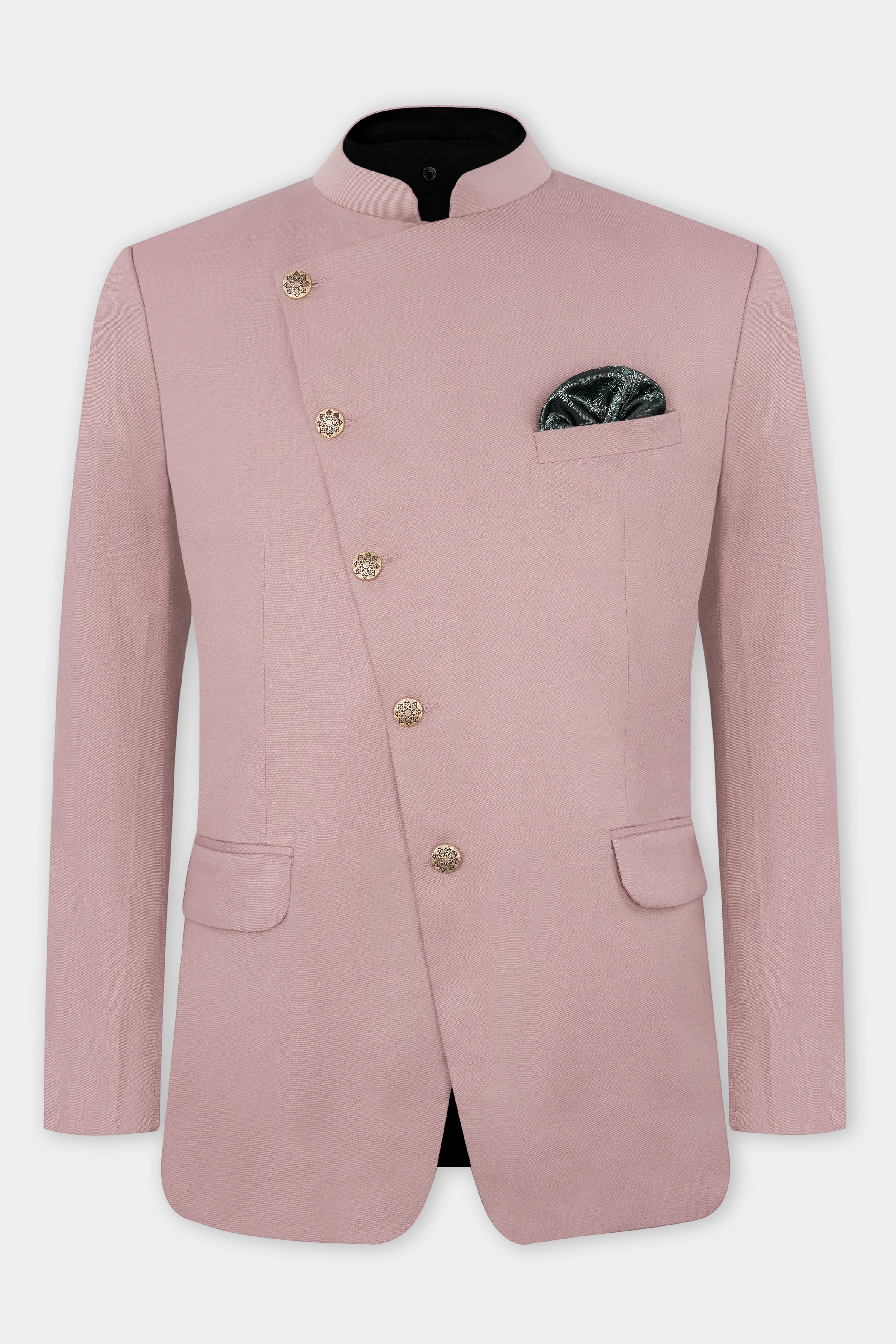 Thatch Light Pink Cross Placket Bandhgala Suit