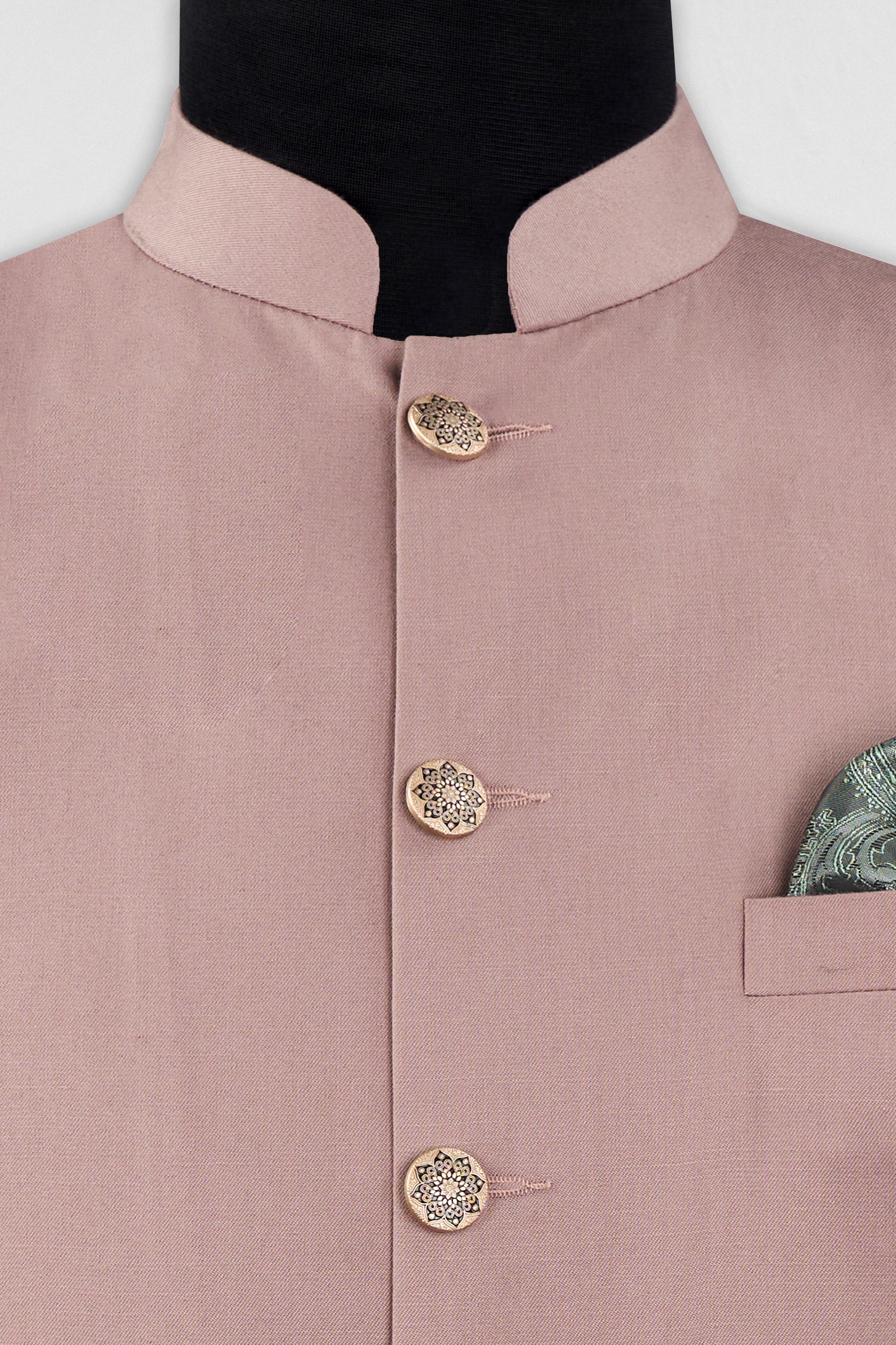 Thatch Light Pink Cross Placket Bandhgala Suit