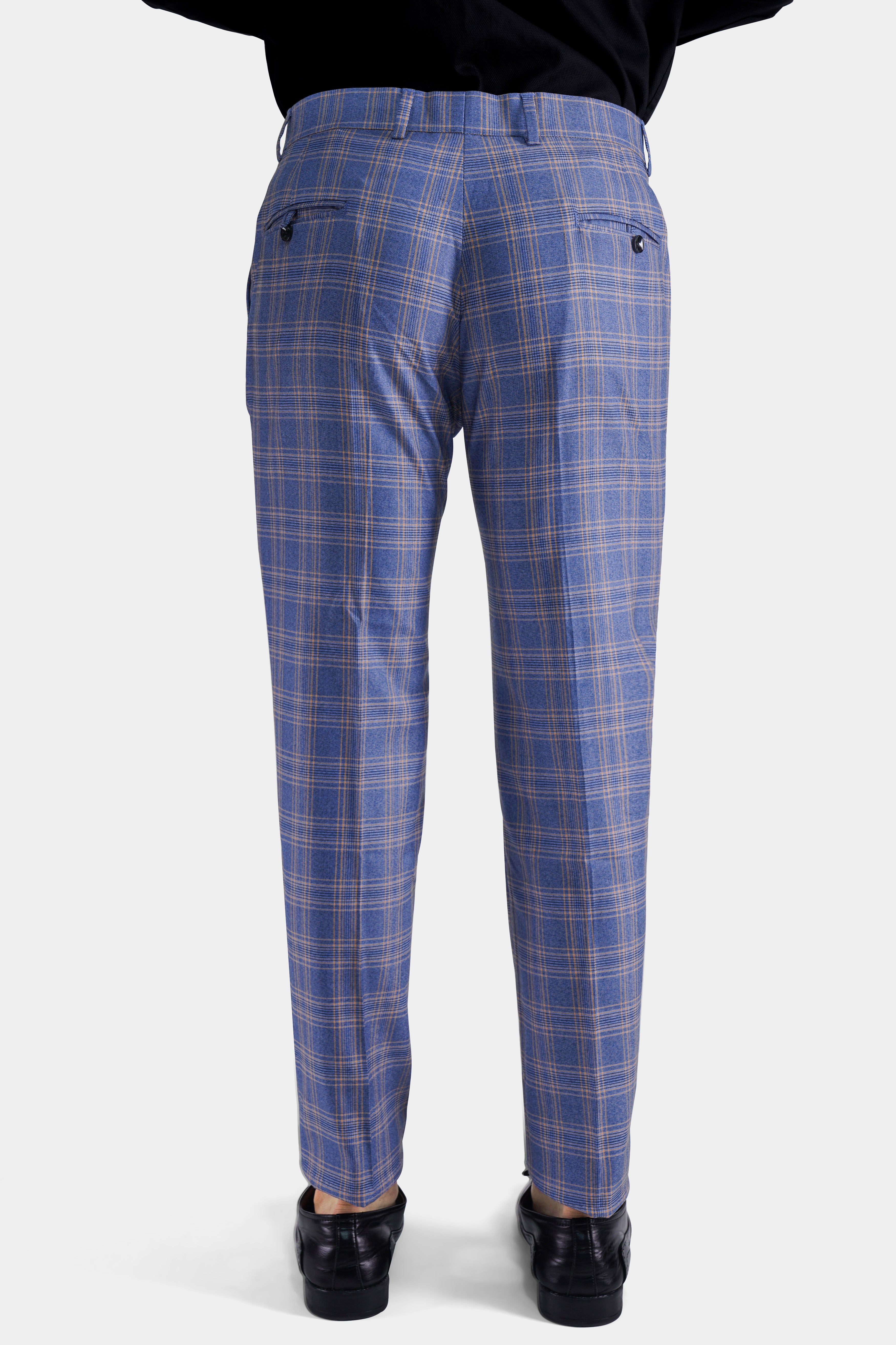 Scampi Blue and Muesli Brown Plaid Wool Rich Cross Buttoned Bandhgala Suit ST2771-CBG2-36,ST2771-CBG2-38,ST2771-CBG2-40,ST2771-CBG2-42,ST2771-CBG2-44,ST2771-CBG2-46,ST2771-CBG2-48,ST2771-CBG2-50,ST2771-CBG2-52,ST2771-CBG2-54,ST2771-CBG2-56,ST2771-CBG2-58,ST2771-CBG2-60