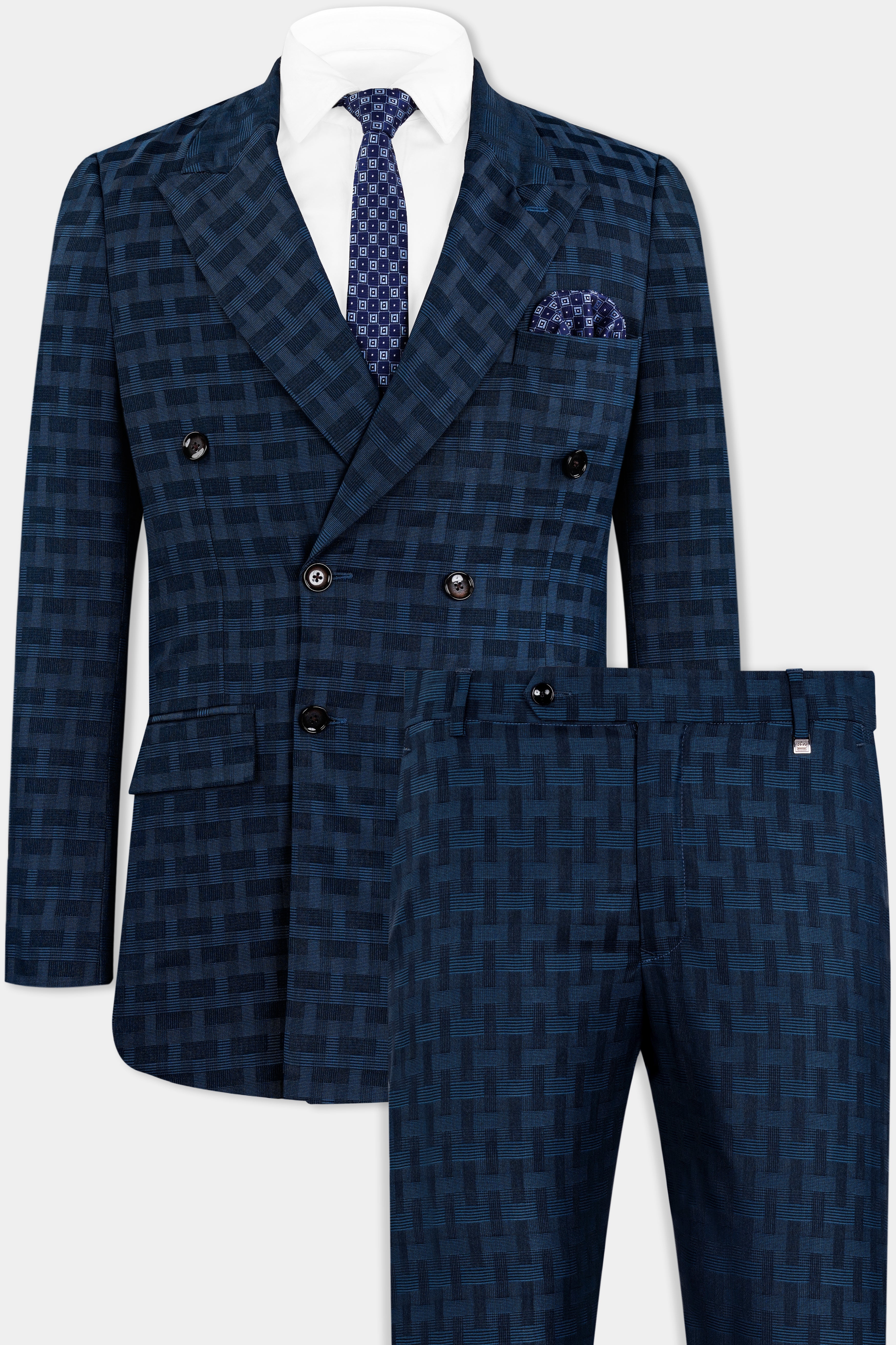 Midnight Blue with Nile Blue Jacquard Textured Double Breasted Suit ST2910-DB-36,ST2910-DB-38,ST2910-DB-40,ST2910-DB-42,ST2910-DB-44,ST2910-DB-46,ST2910-DB-48,ST2910-DB-50,ST2910-DB-52,ST2910-DB-54,ST2910-DB-56,ST2910-DB-58,ST2910-DB-60