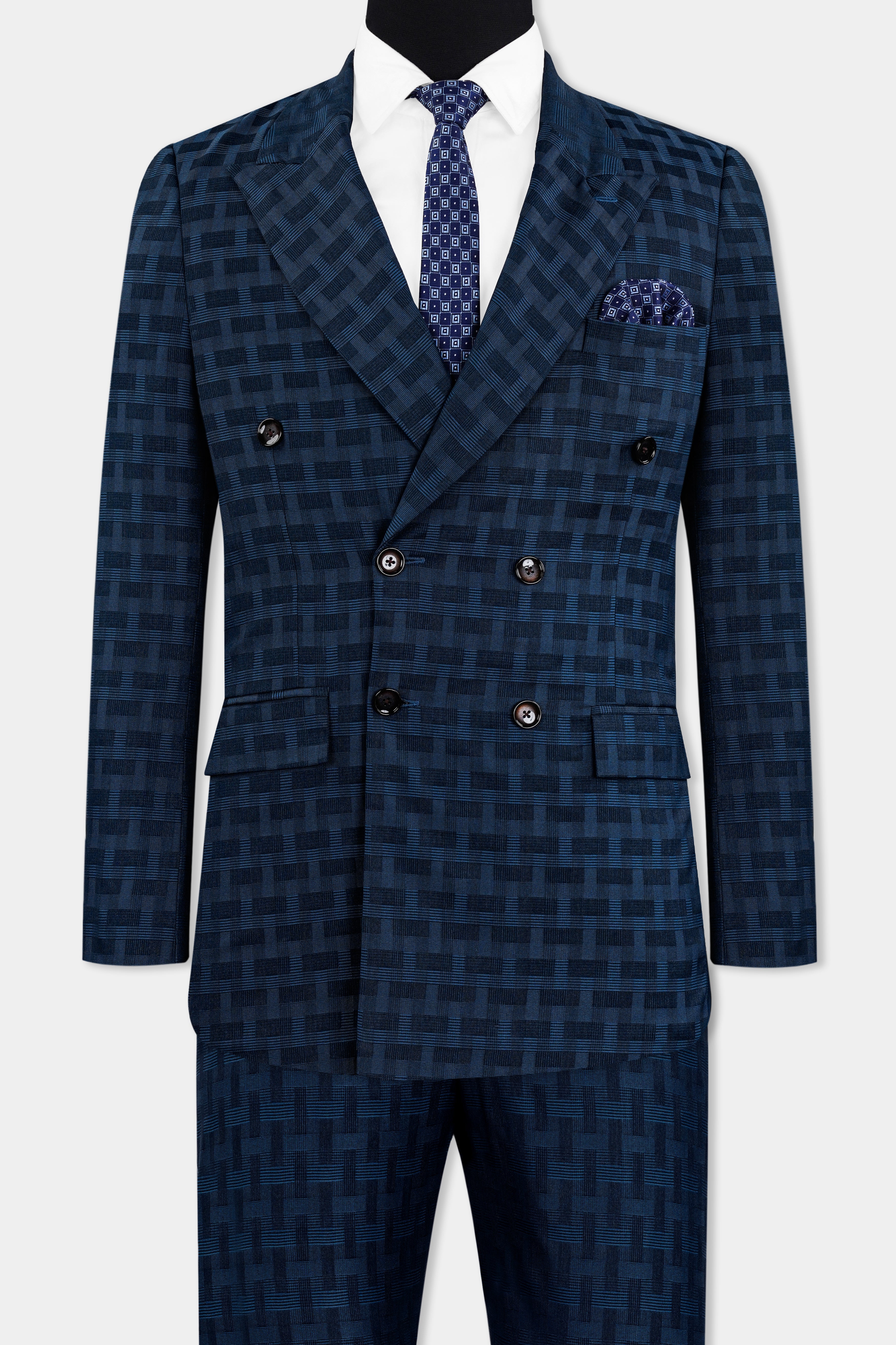 Midnight Blue with Nile Blue Jacquard Textured Double Breasted Suit ST2910-DB-36,ST2910-DB-38,ST2910-DB-40,ST2910-DB-42,ST2910-DB-44,ST2910-DB-46,ST2910-DB-48,ST2910-DB-50,ST2910-DB-52,ST2910-DB-54,ST2910-DB-56,ST2910-DB-58,ST2910-DB-60