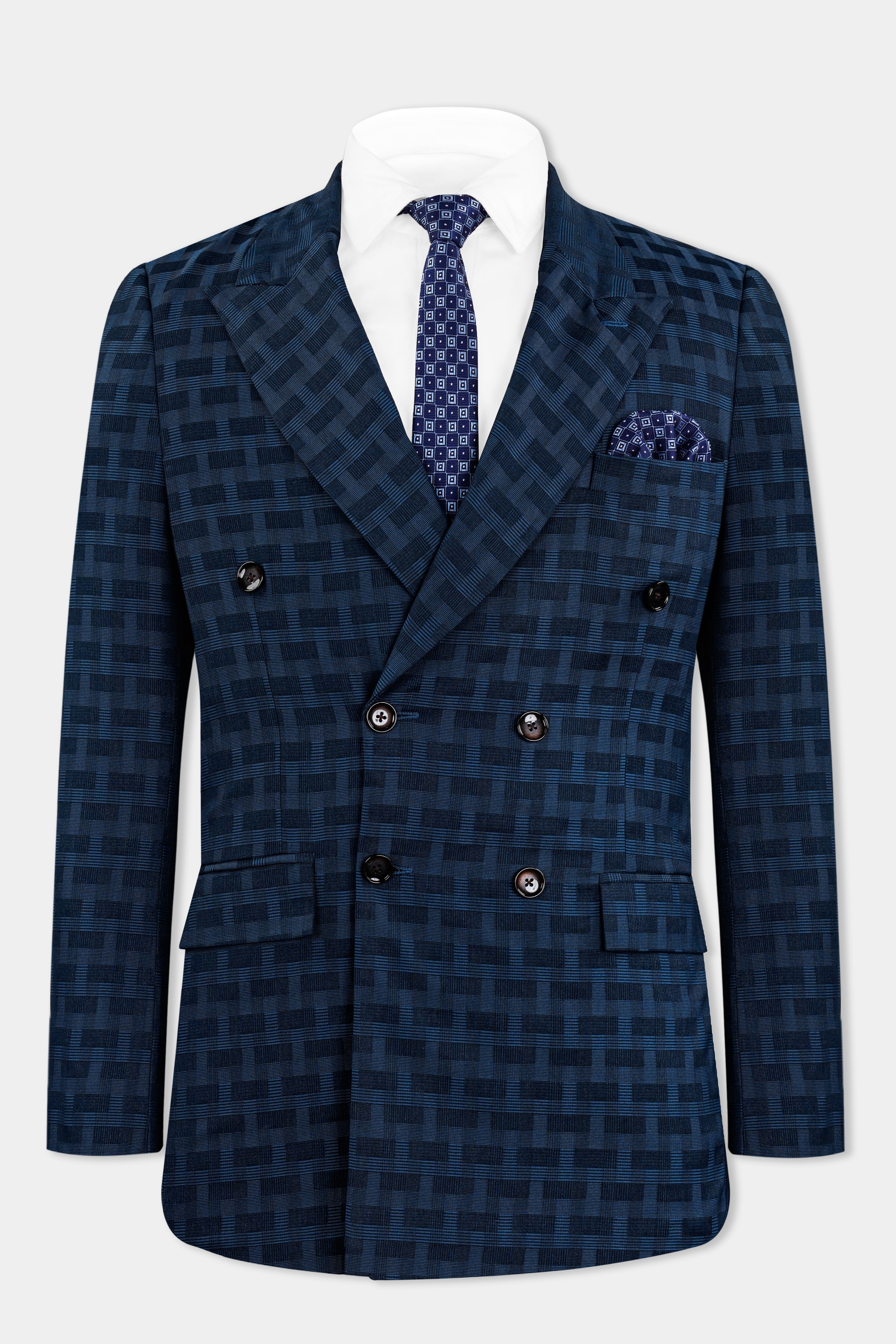 Midnight Blue with Nile Blue Jacquard Textured Double Breasted Suit ST2910-DB-36,ST2910-DB-38,ST2910-DB-40,ST2910-DB-42,ST2910-DB-44,ST2910-DB-46,ST2910-DB-48,ST2910-DB-50,ST2910-DB-52,ST2910-DB-54,ST2910-DB-56,ST2910-DB-58,ST2910-DB-60