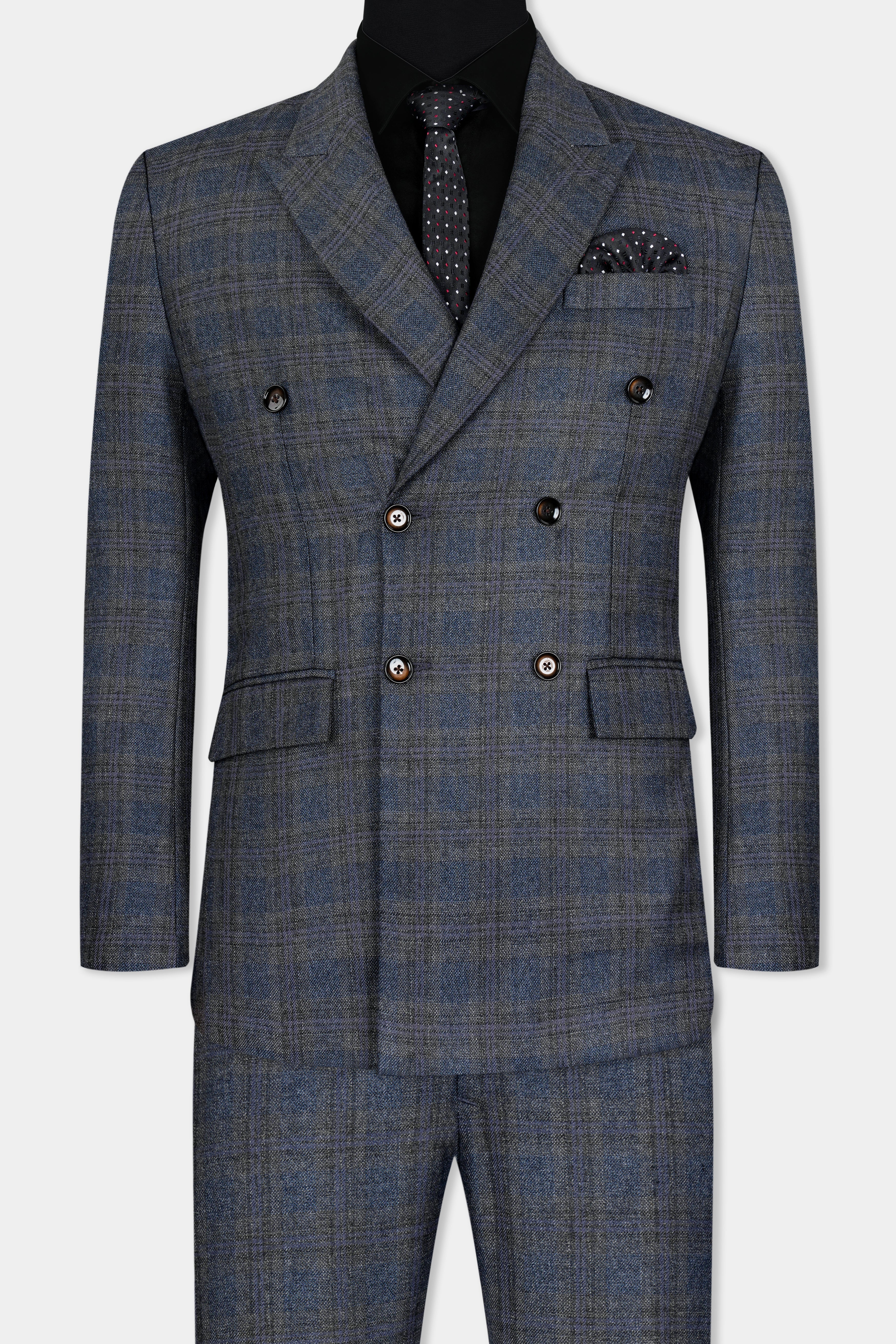 Ebony Clay Blue and Gravel Gray Plaid Tweed Double Breasted Suit ST2927-DB-36,ST2927-DB-38,ST2927-DB-40,ST2927-DB-42,ST2927-DB-44,ST2927-DB-46,ST2927-DB-48,ST2927-DB-50,ST2927-DB-52,ST2927-DB-54,ST2927-DB-56,ST2927-DB-58,ST2927-DB-60