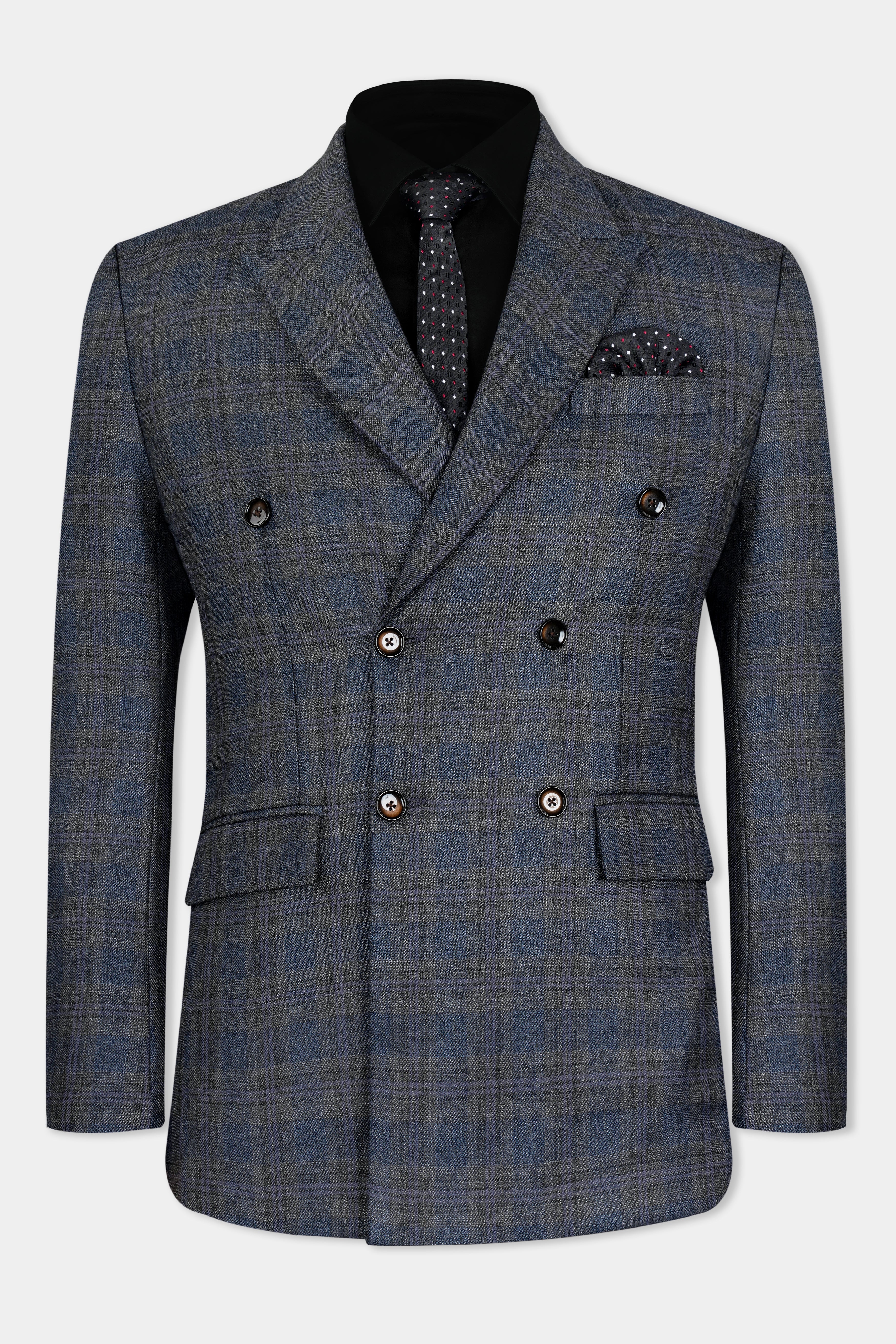 Ebony Clay Blue and Gravel Gray Plaid Tweed Double Breasted Suit ST2927-DB-36,ST2927-DB-38,ST2927-DB-40,ST2927-DB-42,ST2927-DB-44,ST2927-DB-46,ST2927-DB-48,ST2927-DB-50,ST2927-DB-52,ST2927-DB-54,ST2927-DB-56,ST2927-DB-58,ST2927-DB-60