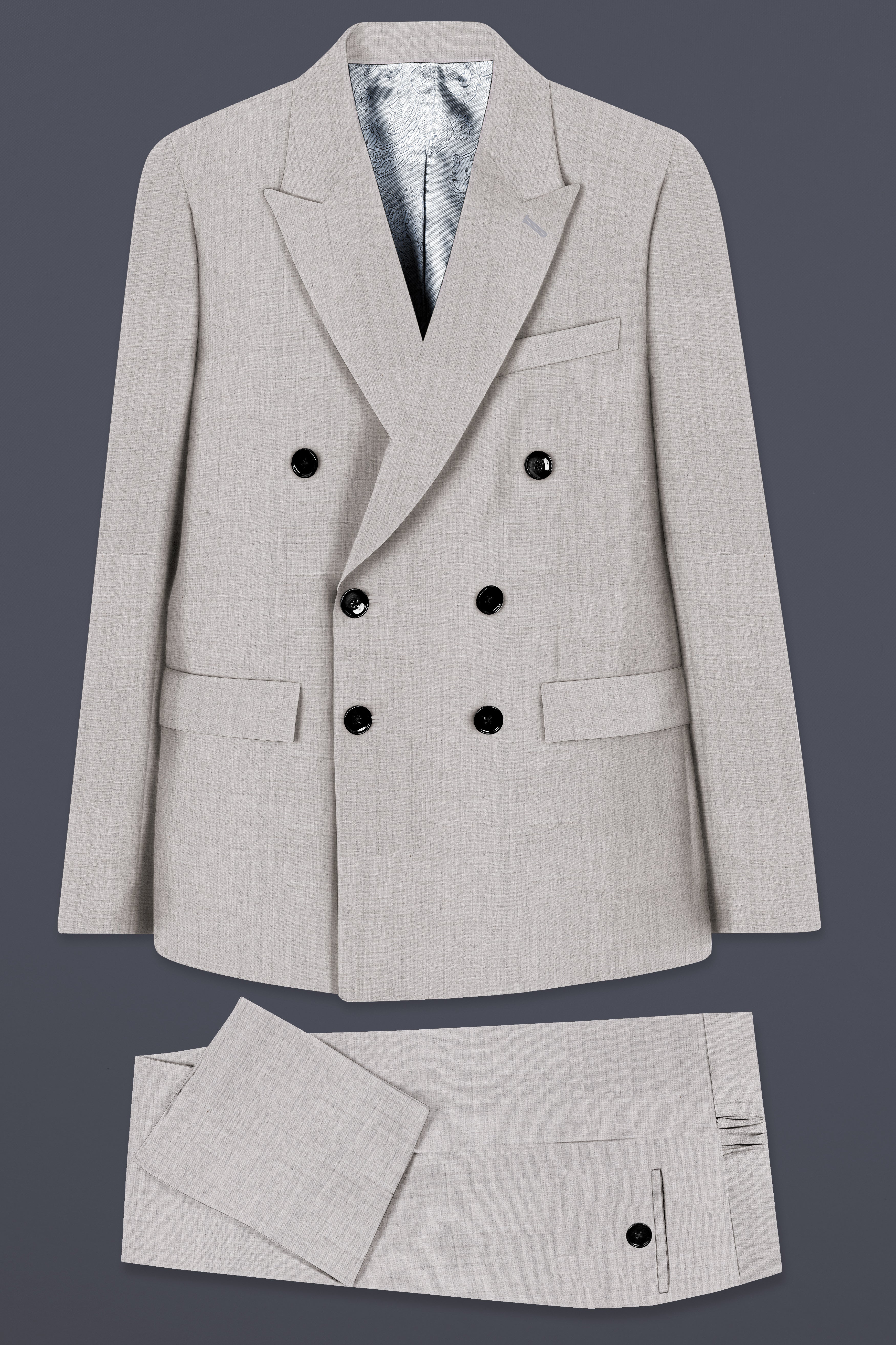 Martini Cream Textured Wool Rich Double Breasted Suit