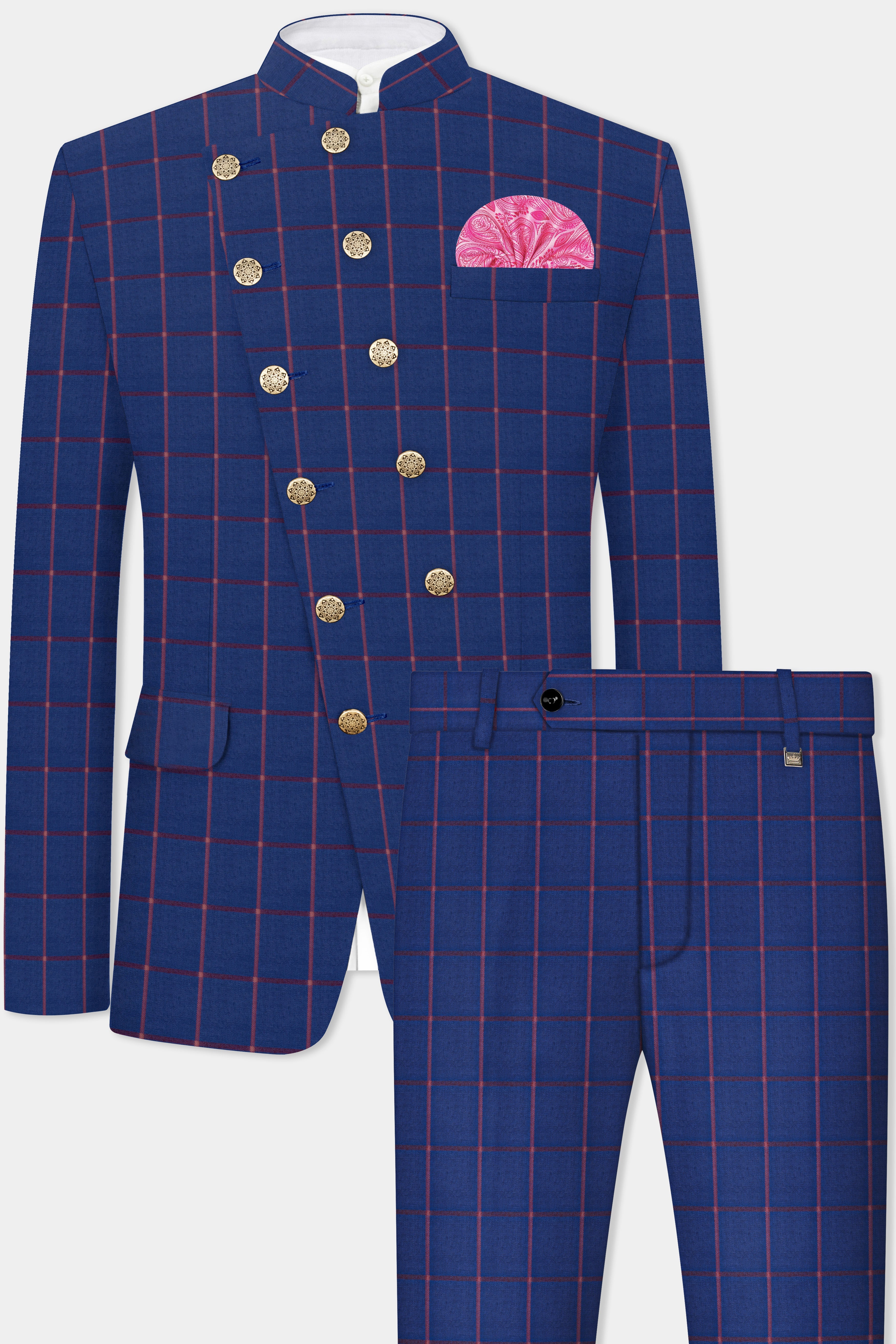 Biscay Blue with Raspberry Pink Windowpane Wool Rich Suit