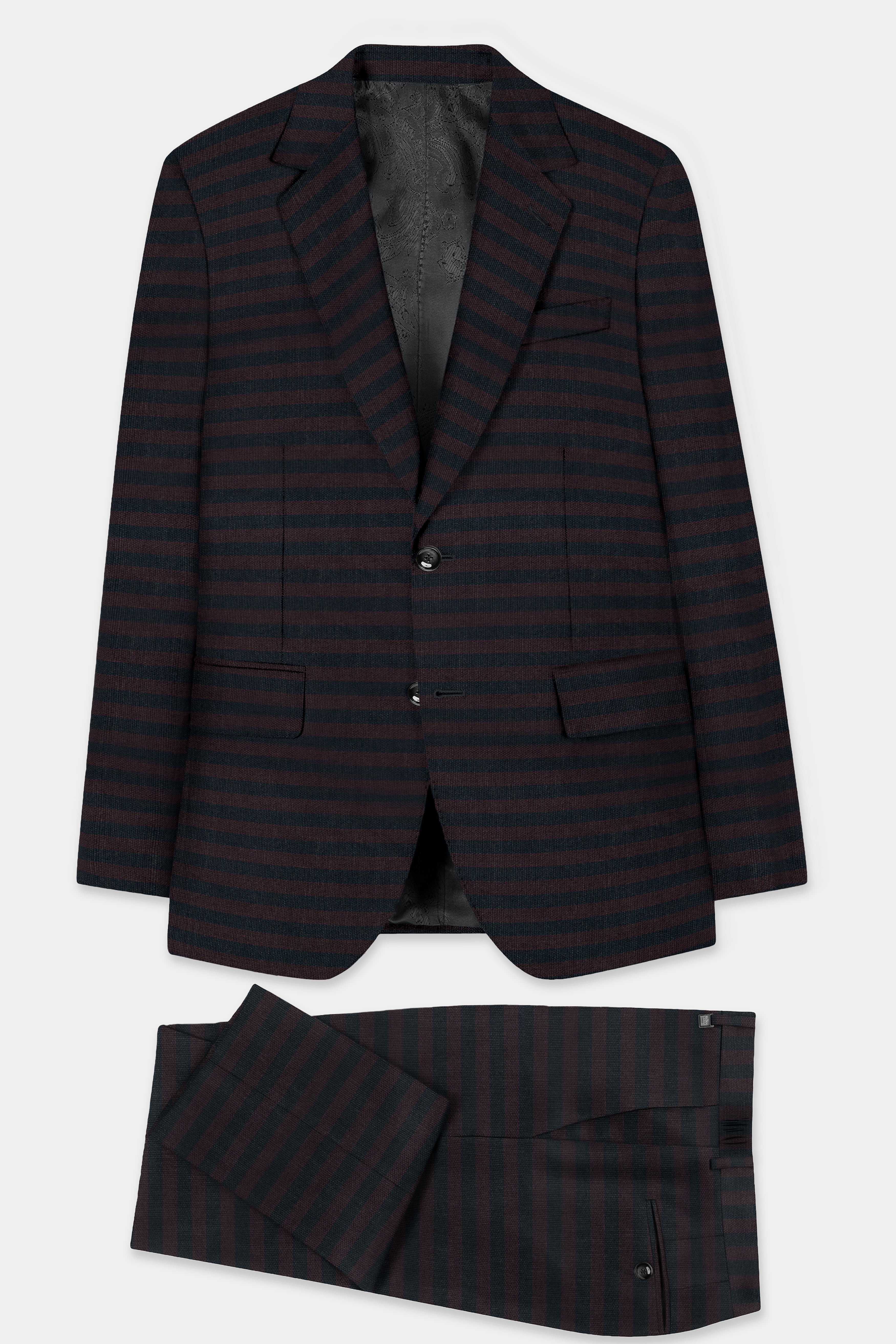 Jade Black with Shark Brown Striped Wool Blend Suit