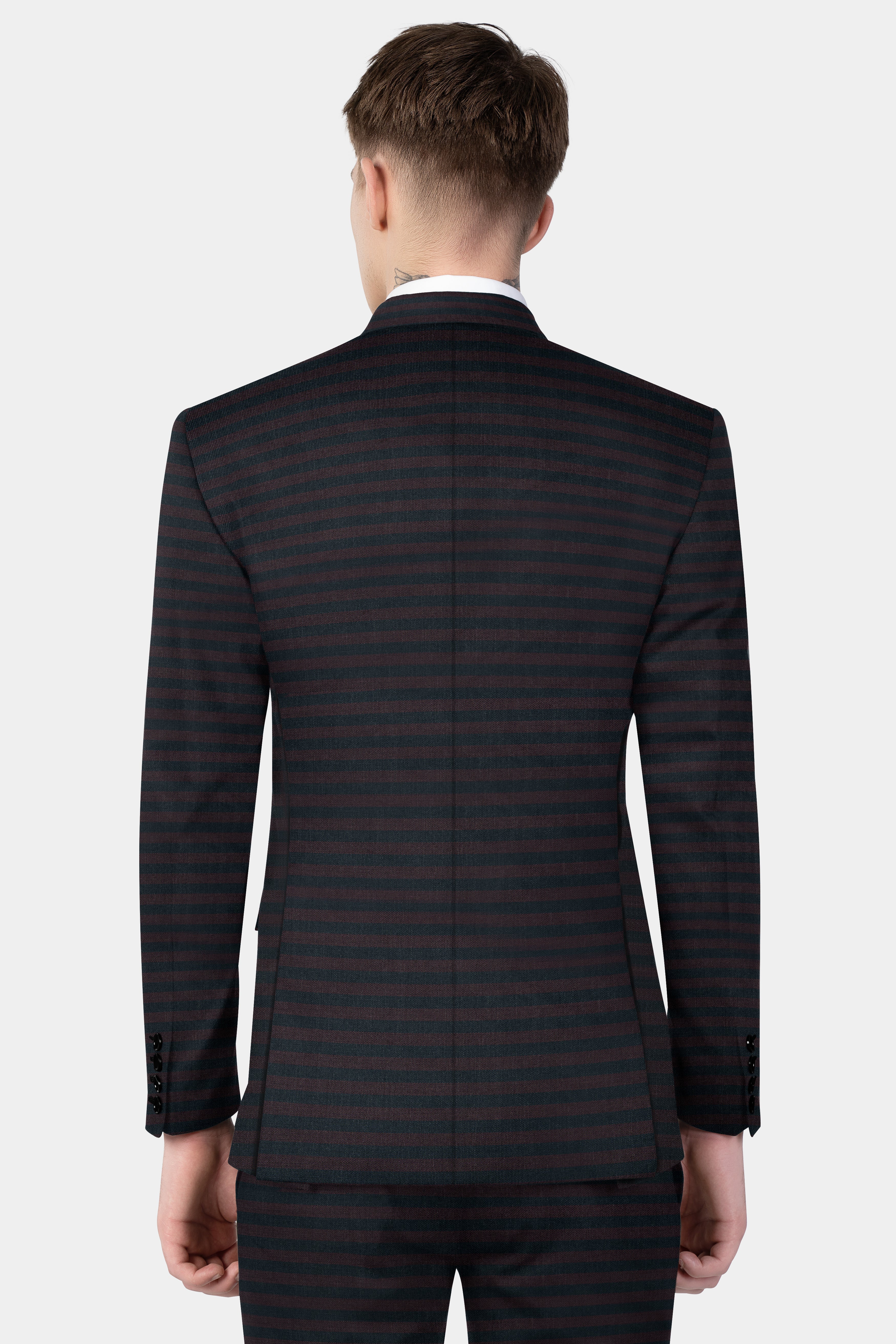 Jade Black with Shark Brown Striped Wool Blend Suit