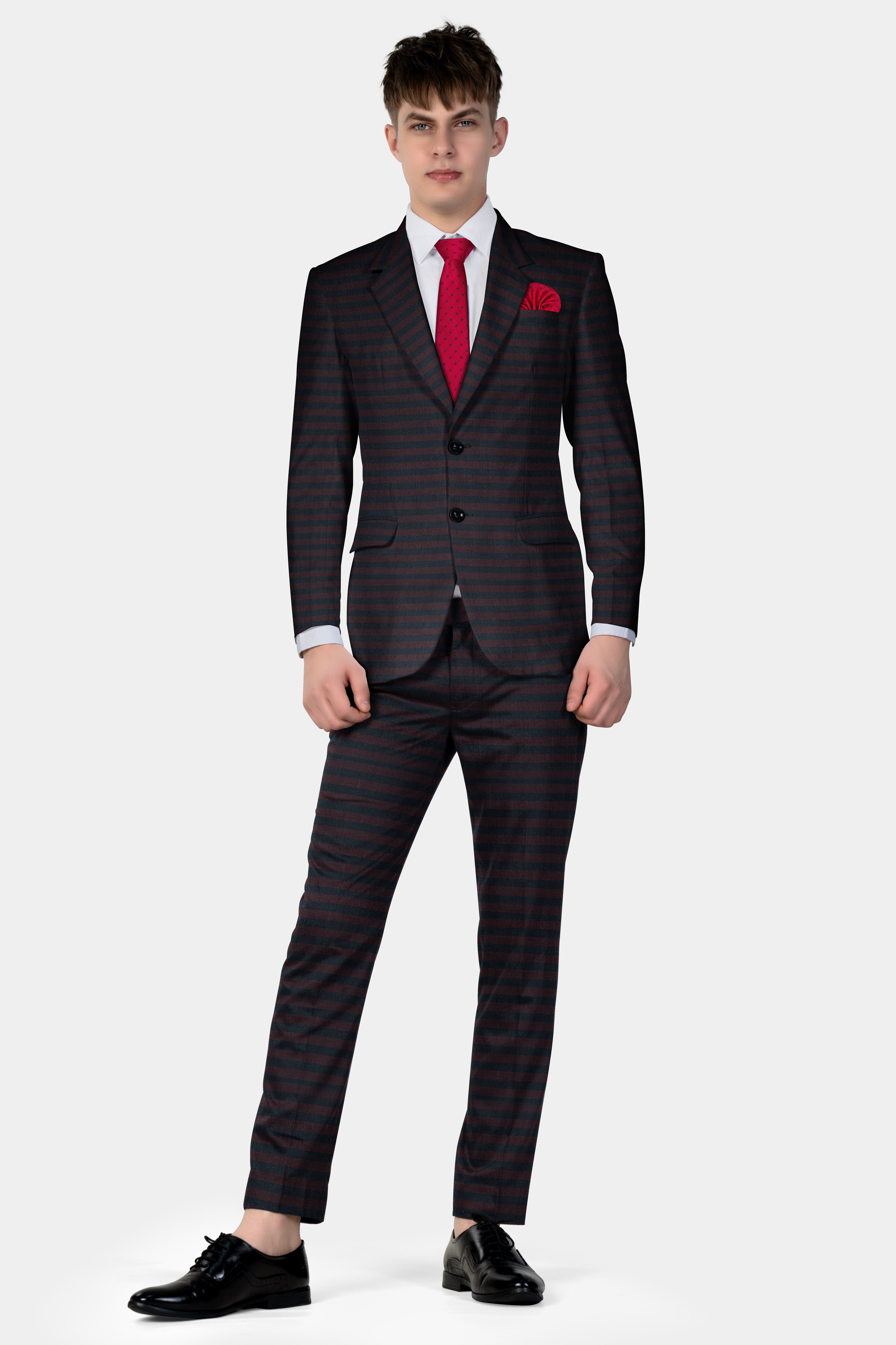 Jade Black with Shark Brown Striped Wool Blend Suit