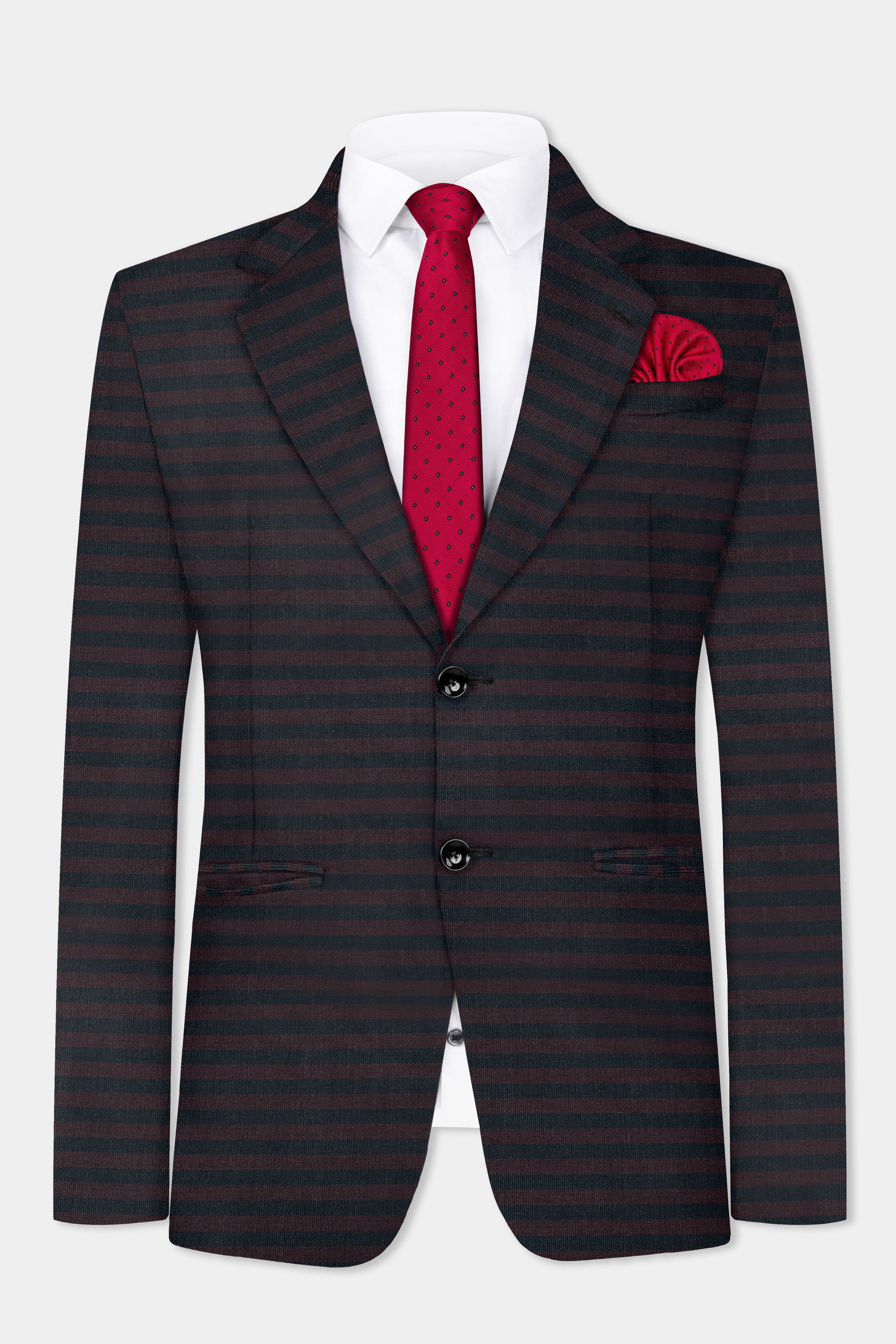 Jade Black with Shark Brown Striped Wool Blend Suit