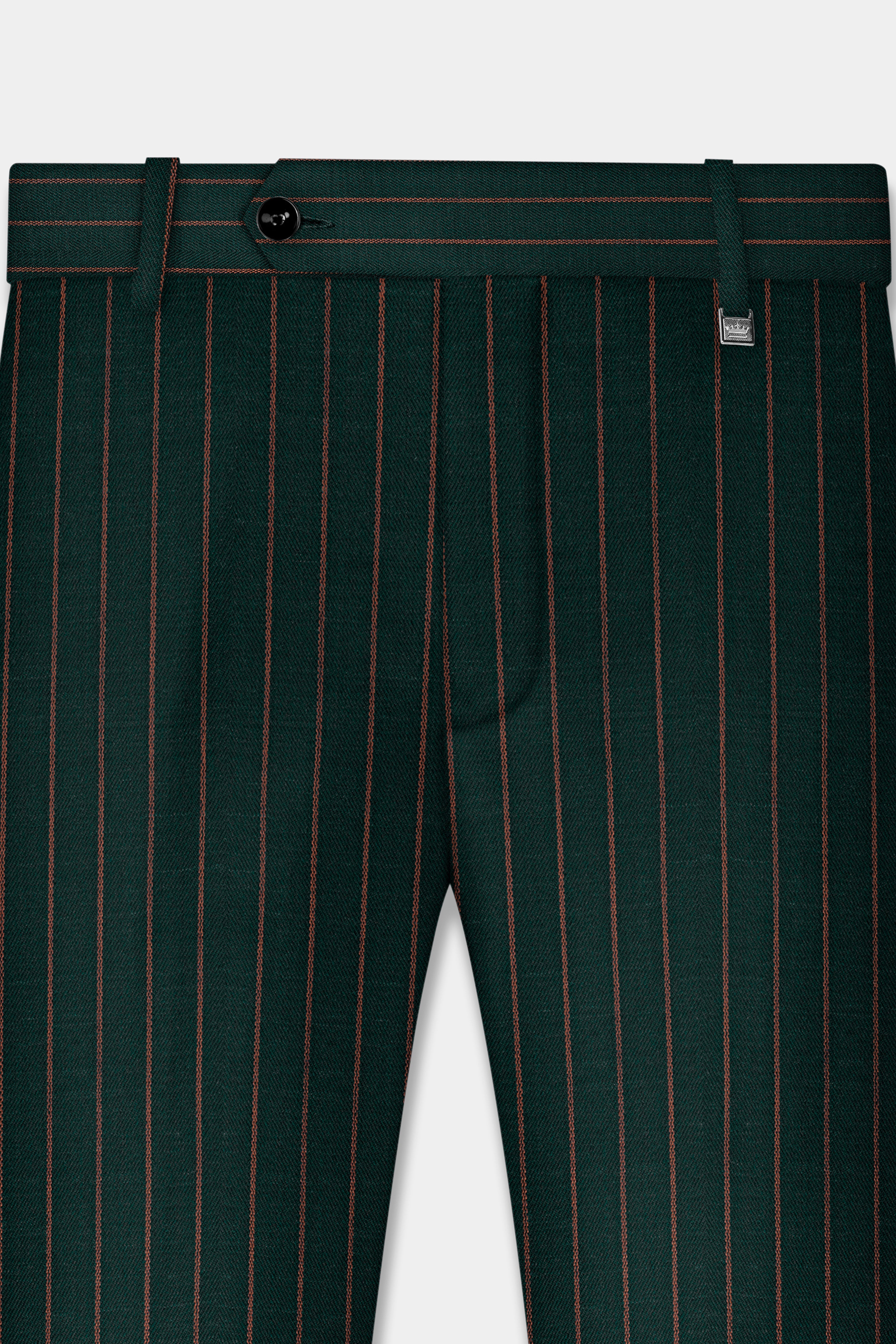 Swamp Green Striped Wool Blend Double Breasted Suit