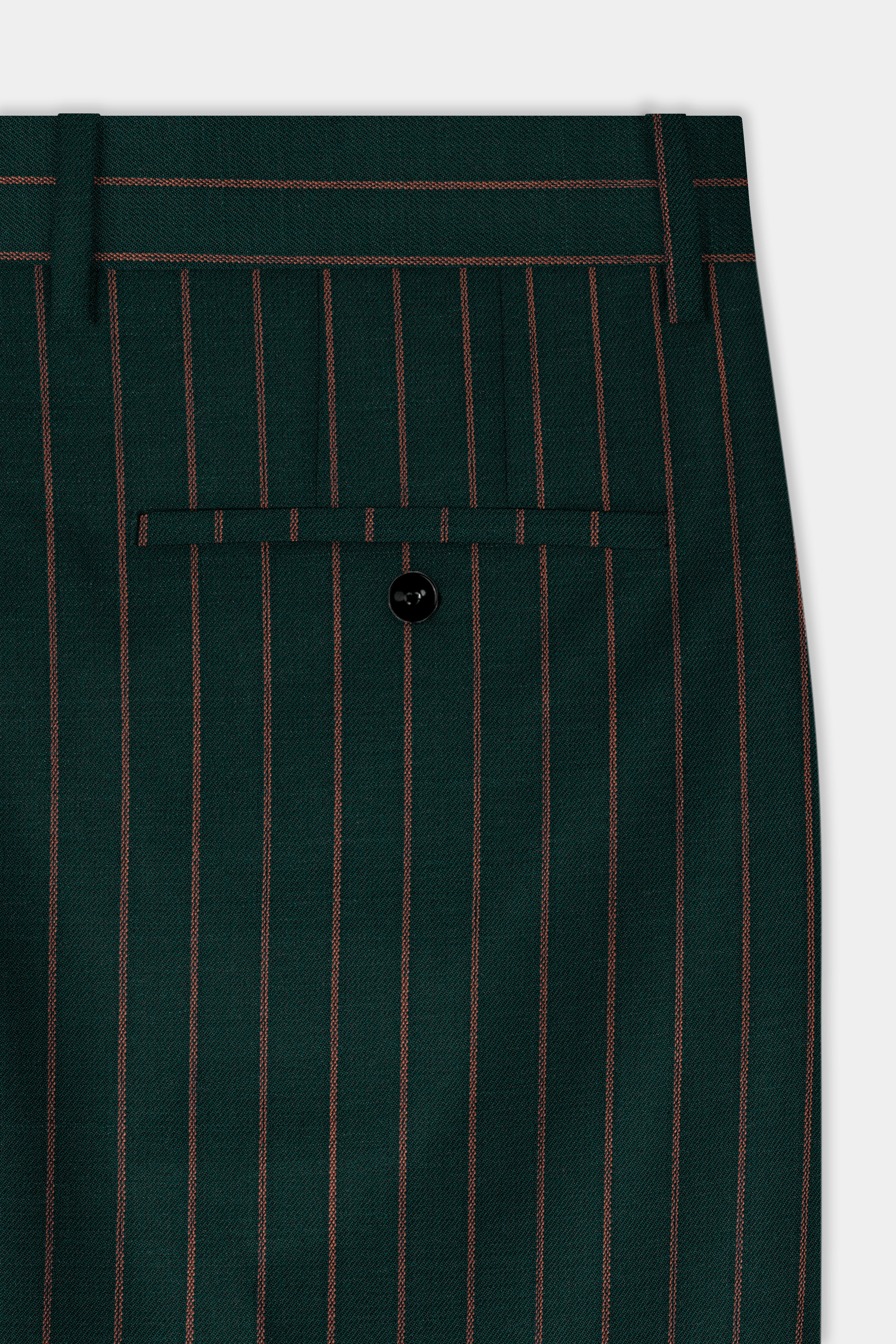 Swamp Green Striped Wool Blend Double Breasted Suit