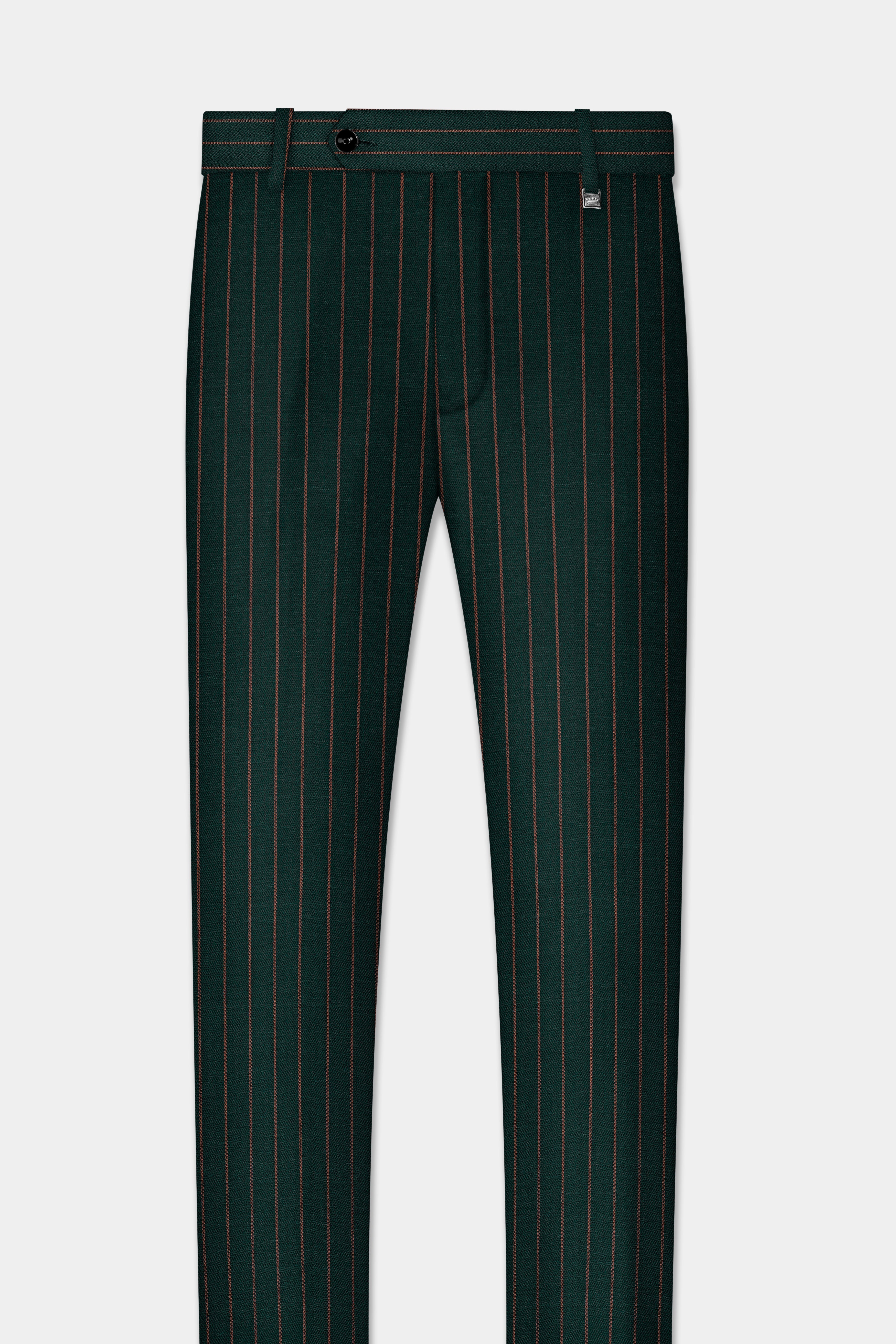 Swamp Green Striped Wool Blend Double Breasted Suit