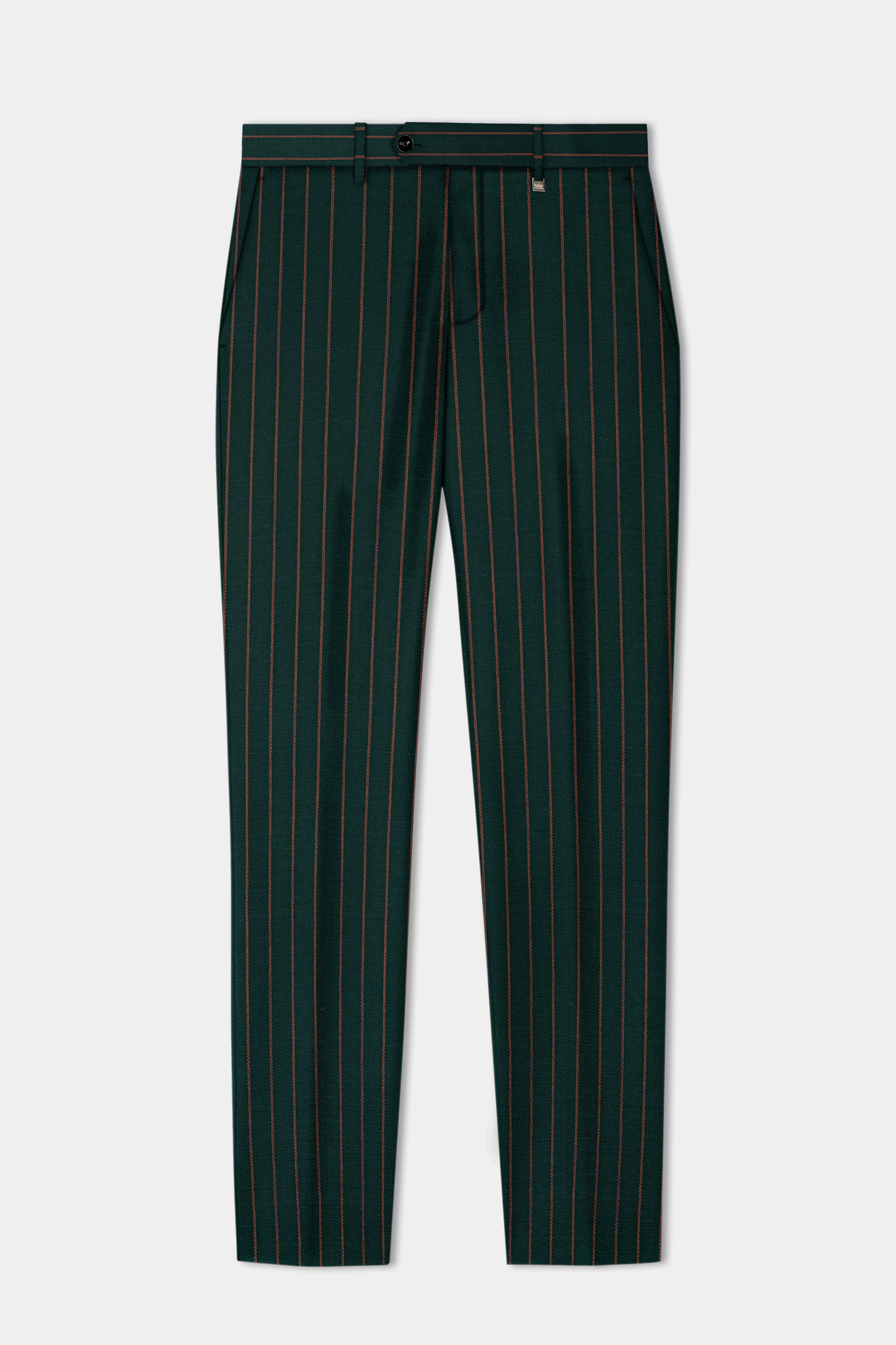 Swamp Green Striped Wool Blend Double Breasted Suit