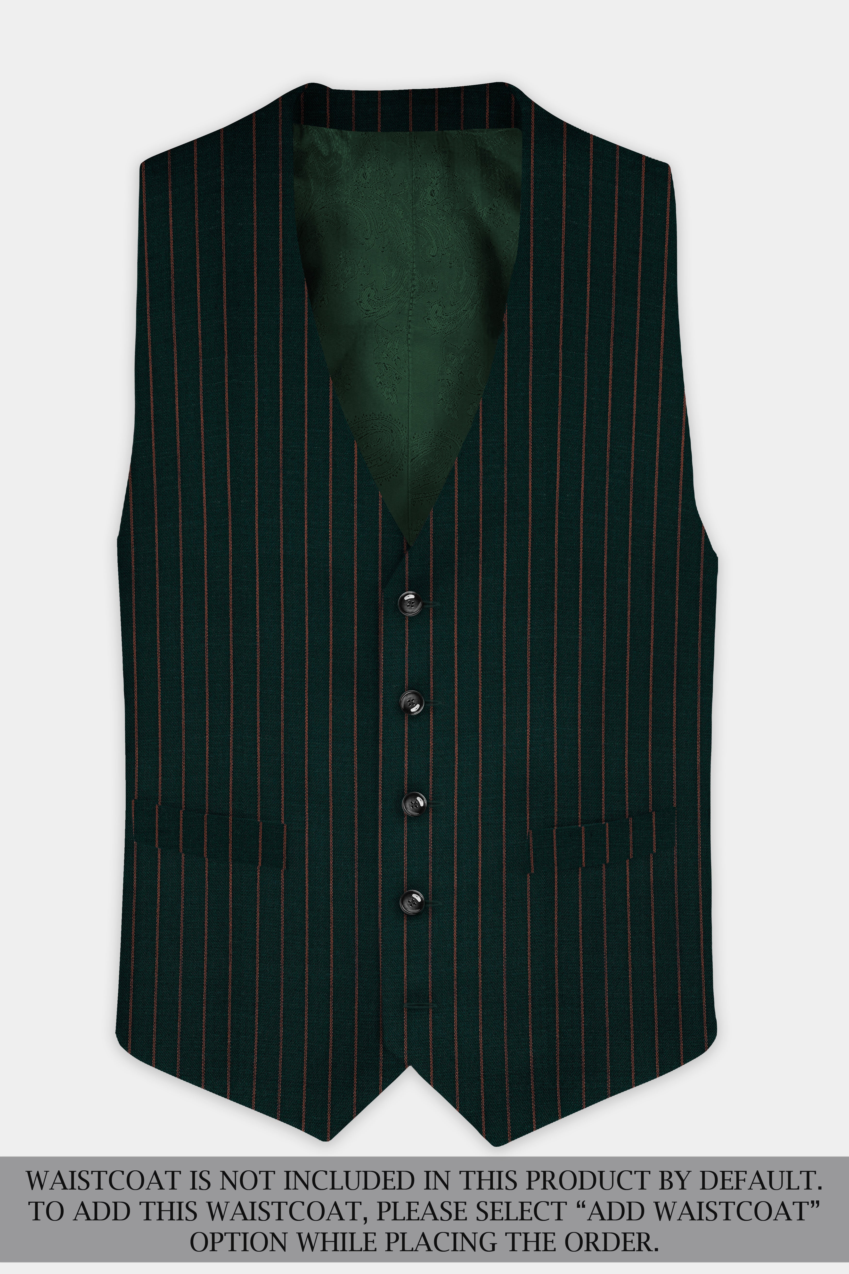 Swamp Green Striped Wool Blend Double Breasted Suit