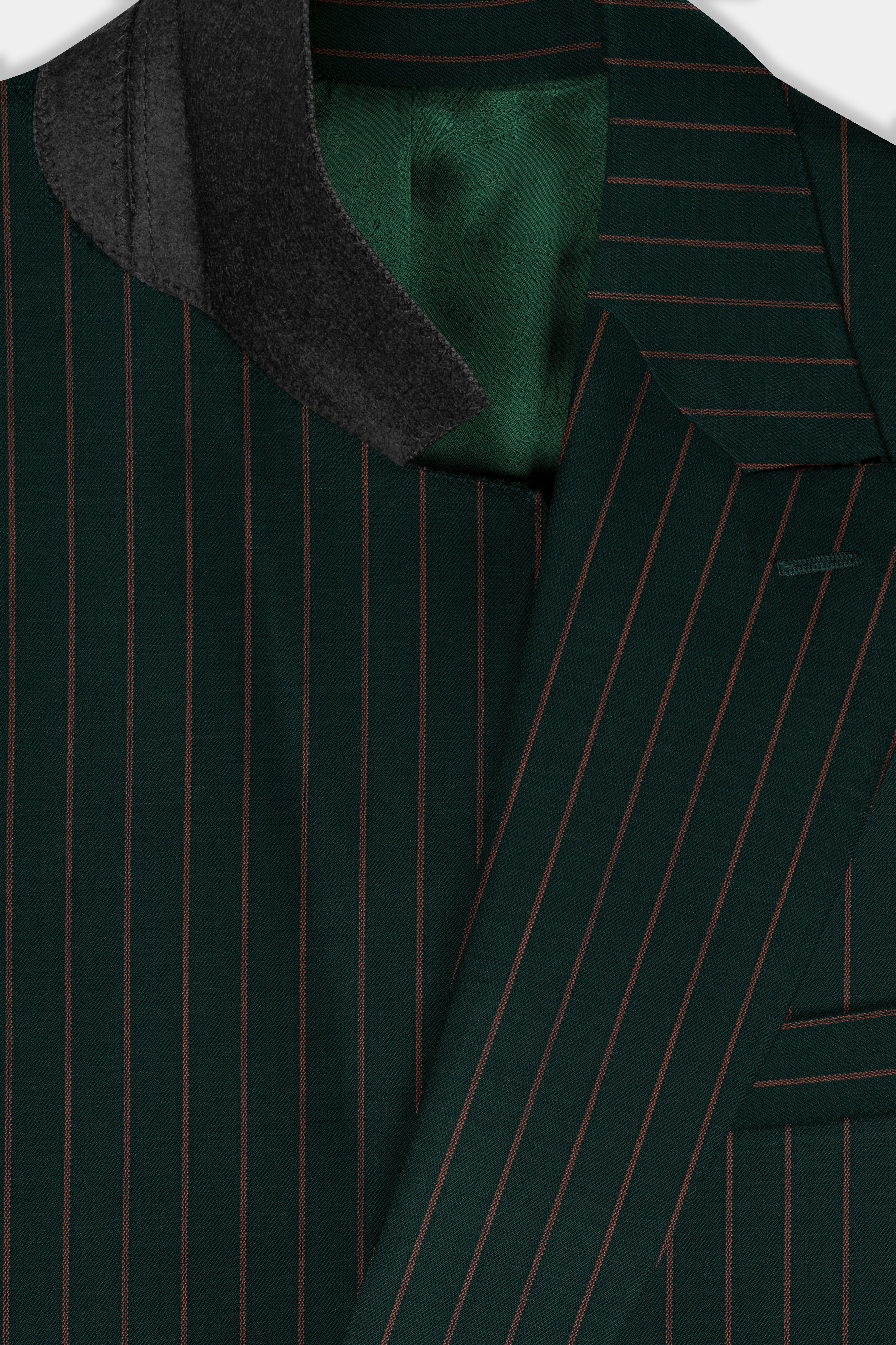 Swamp Green Striped Wool Blend Double Breasted Suit