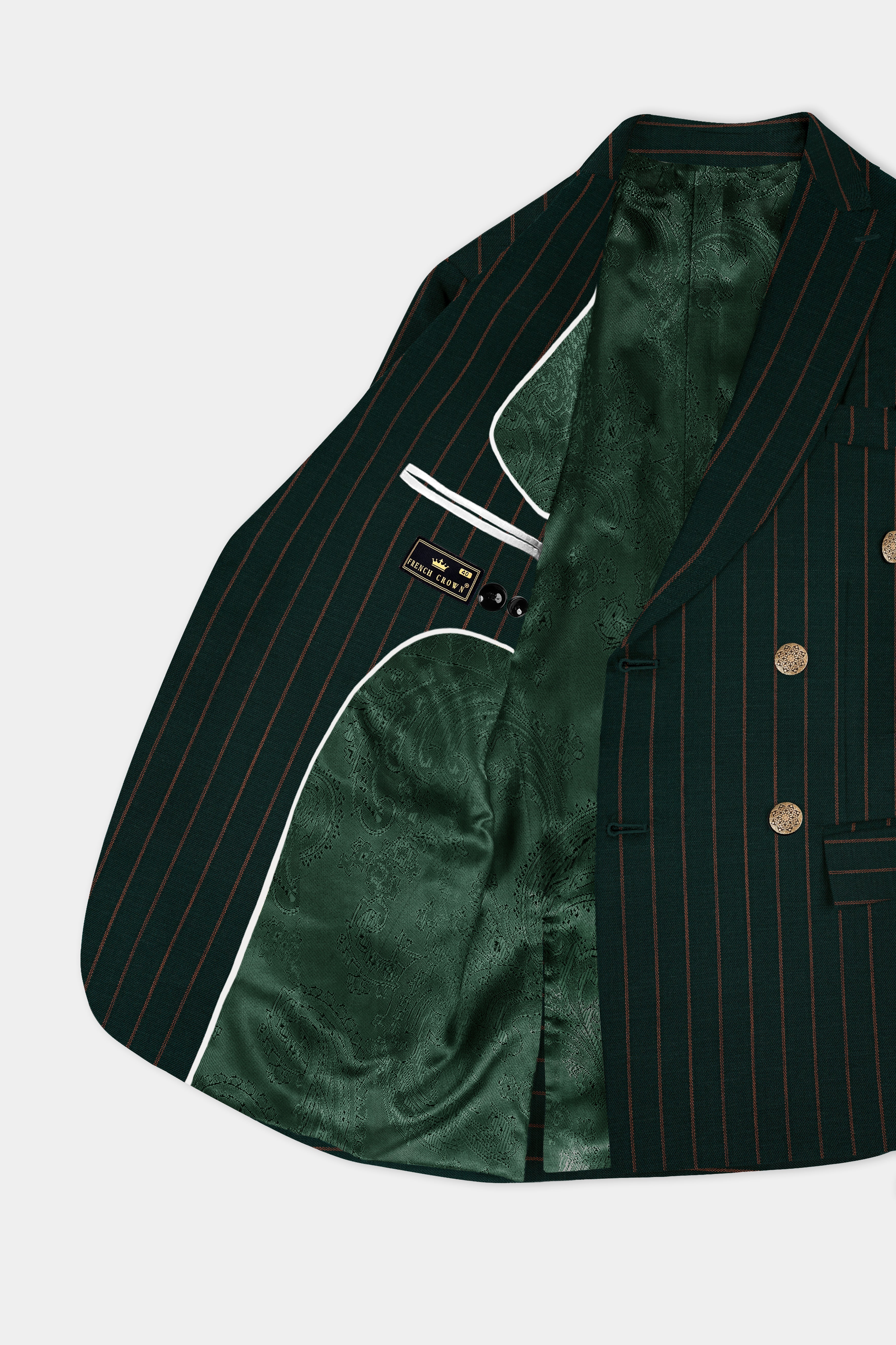 Swamp Green Striped Wool Blend Double Breasted Suit