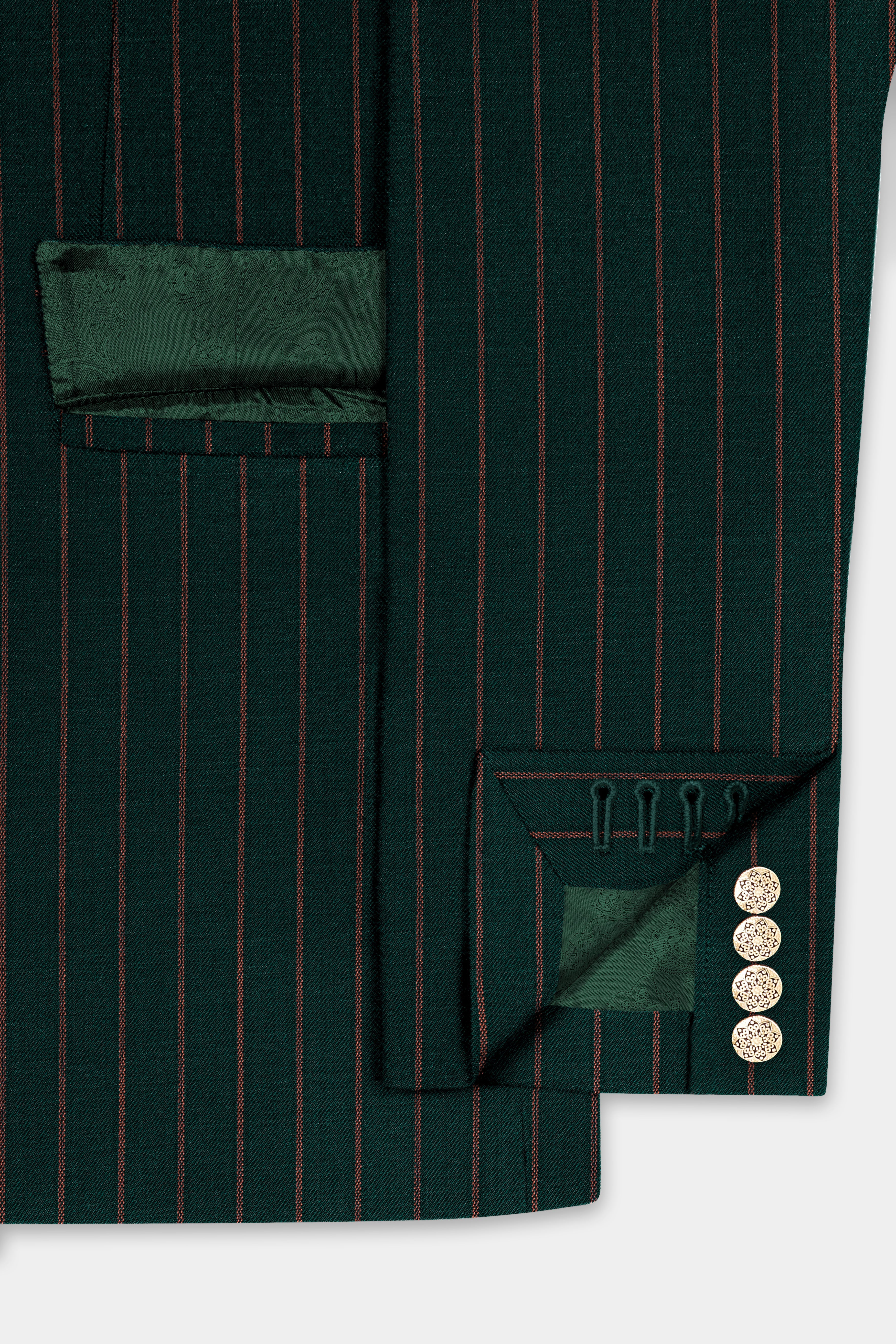 Swamp Green Striped Wool Blend Double Breasted Suit