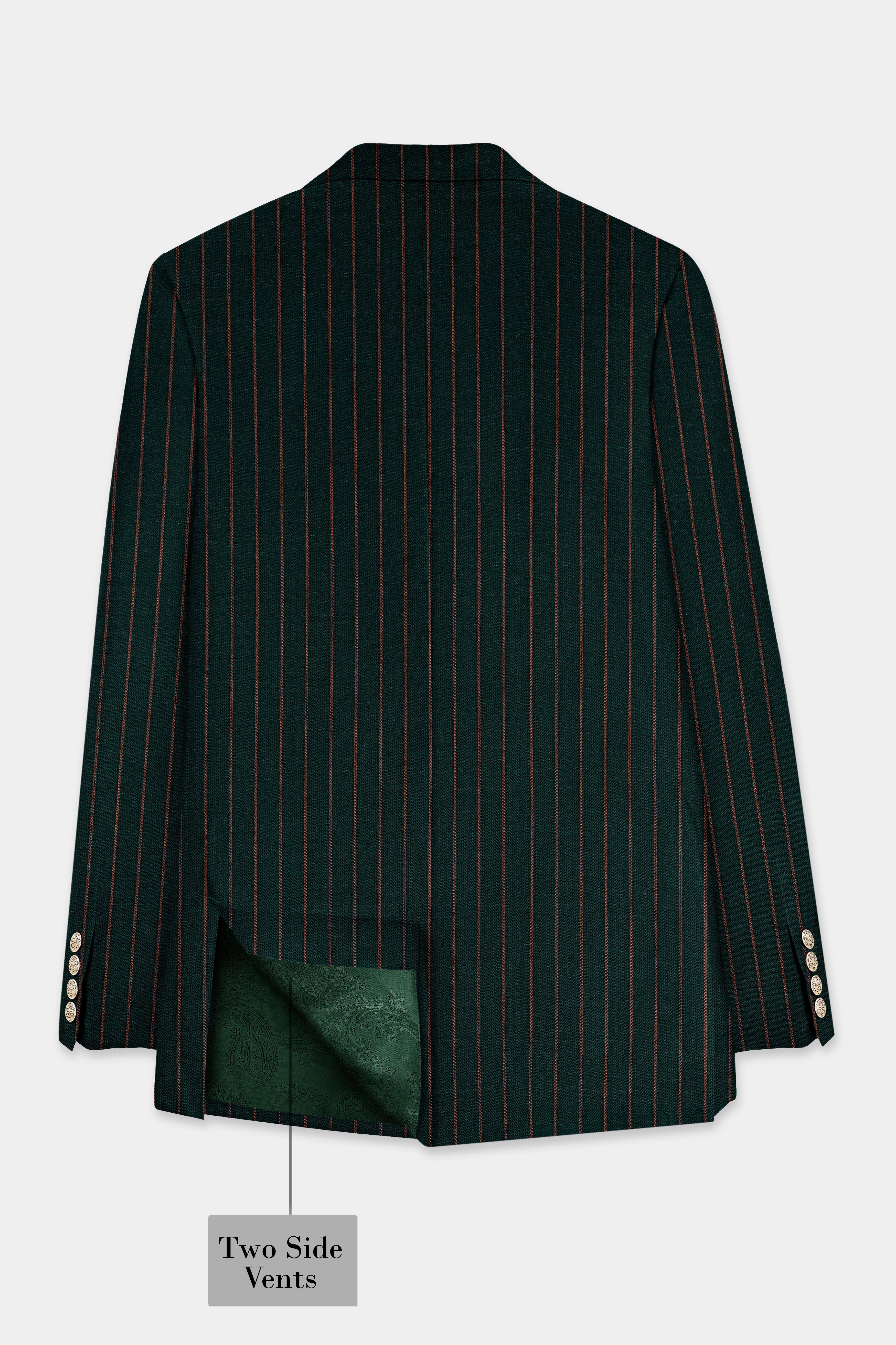 Swamp Green Striped Wool Blend Double Breasted Suit